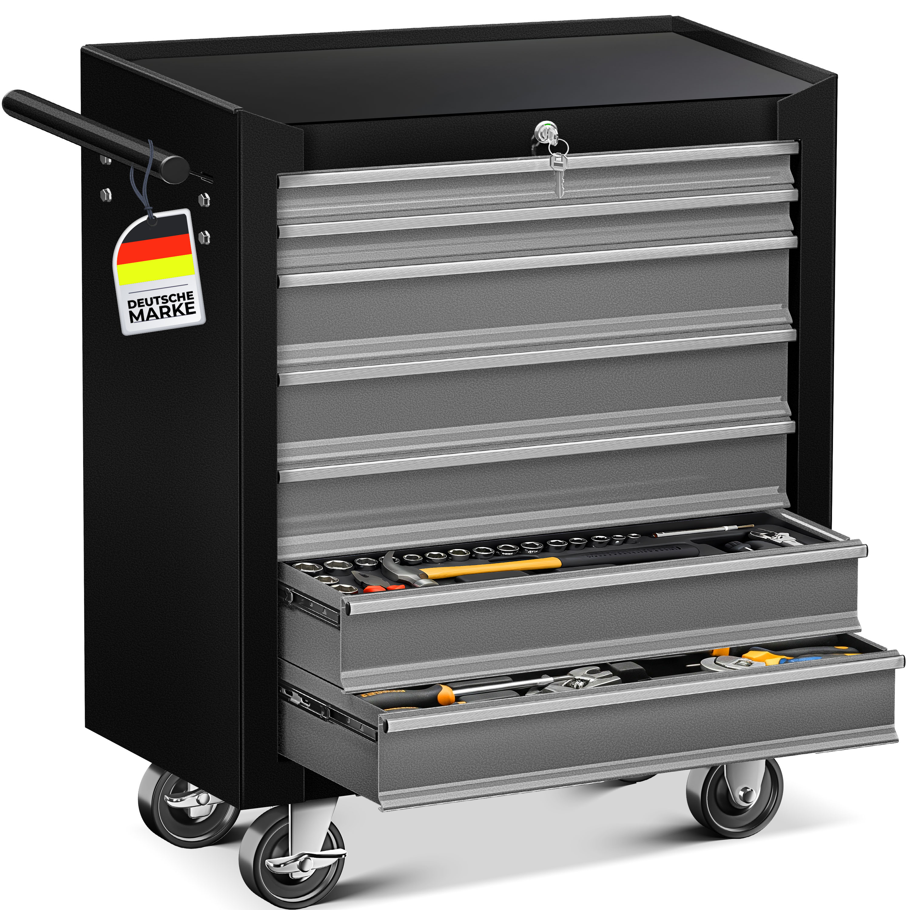 MASKO&reg; Werkstattwagen - 5 / 7 Schubladen, Abschlie&szlig;bar | Massives Metall | Mobiler Werkzeug-Wagen ohne Werkzeug | Profi Werkstatt-Wagen unbest&uuml;ckt | Rollwagen zur Werkzeugaufbewahrung mit Schloss - Bild 1