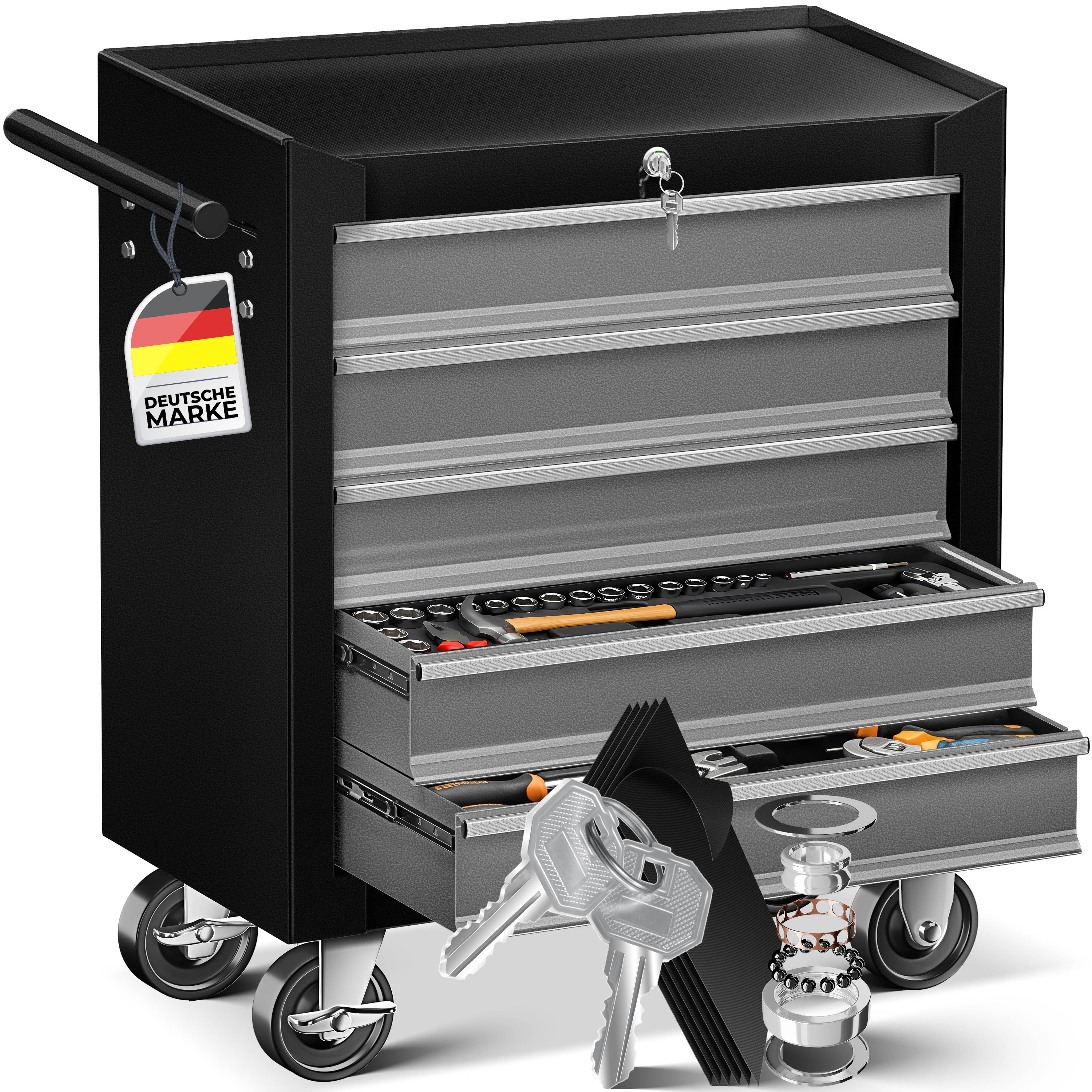 MASKO&reg; Werkstattwagen - 5 / 7 Schubladen, Abschlie&szlig;bar | Massives Metall | Mobiler Werkzeug-Wagen ohne Werkzeug | Profi Werkstatt-Wagen unbest&uuml;ckt | Rollwagen zur Werkzeugaufbewahrung mit Schloss - Bild 1