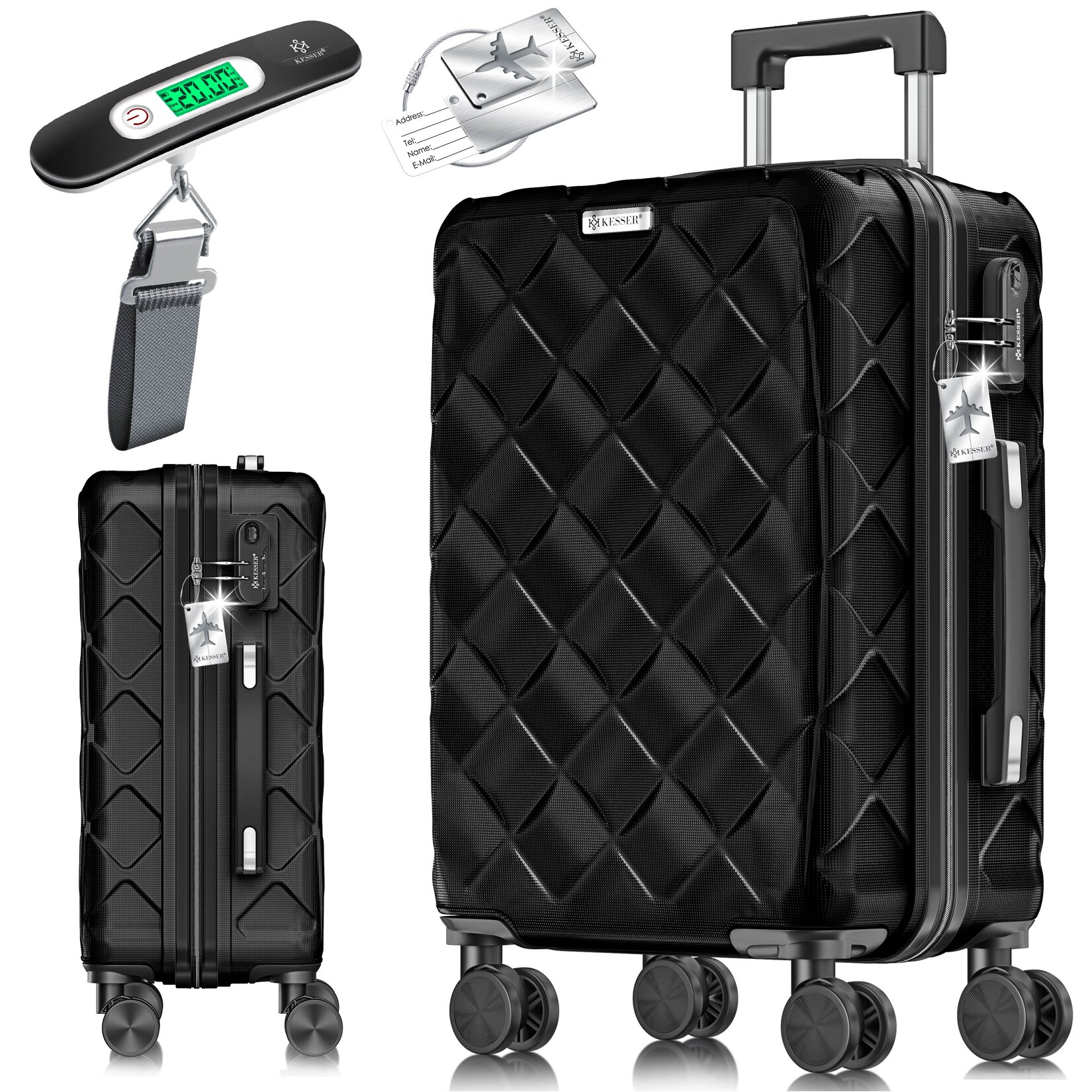 KESSER® Reisekoffer Koffer ABS Hartschalenkoffer mit Zahlenschloss, Kofferwaage & Reisebrieftasche 360° Rollen Koffer für Business & Reise Trolley