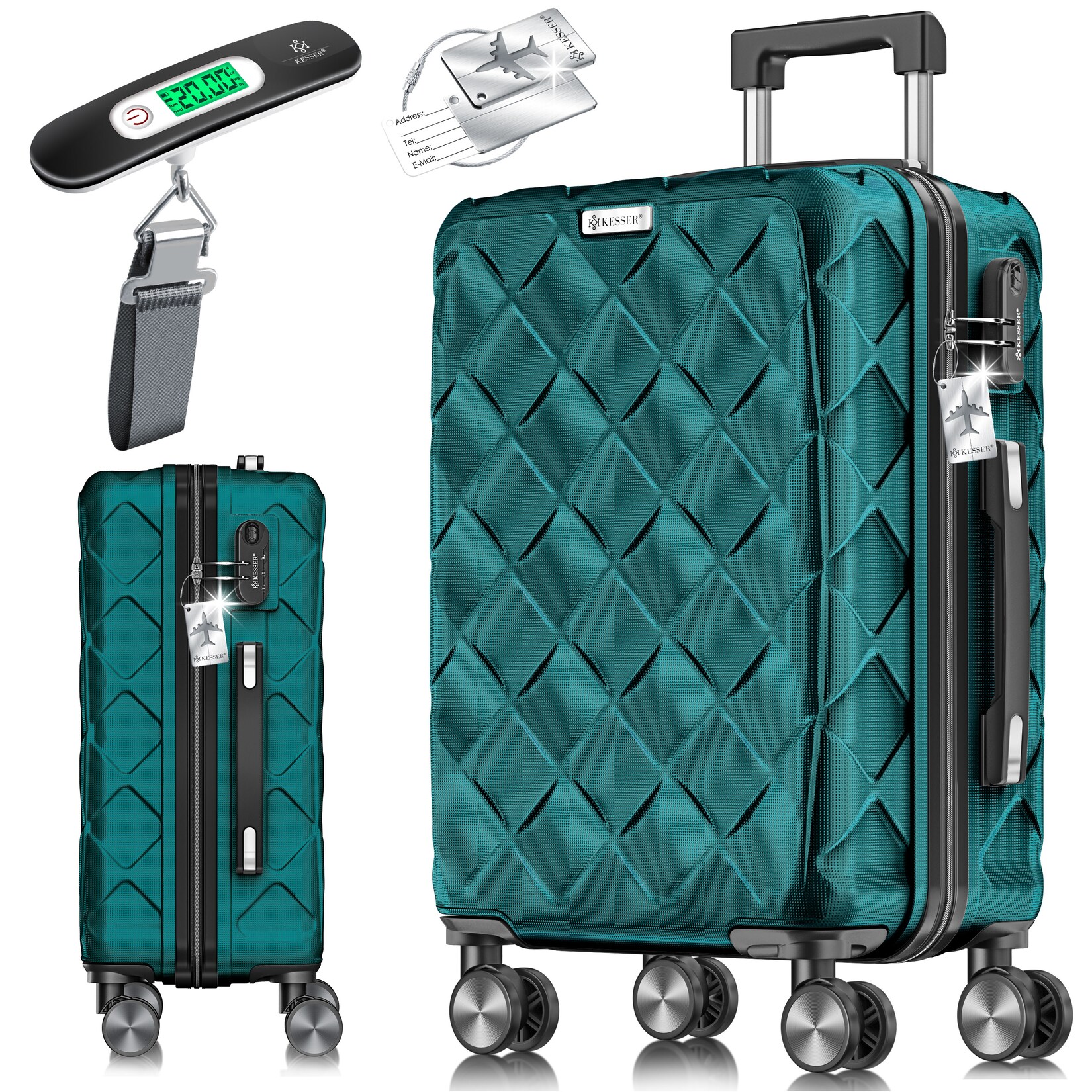 KESSER® Reisekoffer Koffer ABS Hartschalenkoffer mit Zahlenschloss, Kofferwaage & Reisebrieftasche 360° Rollen Koffer für Business & Reise Trolley