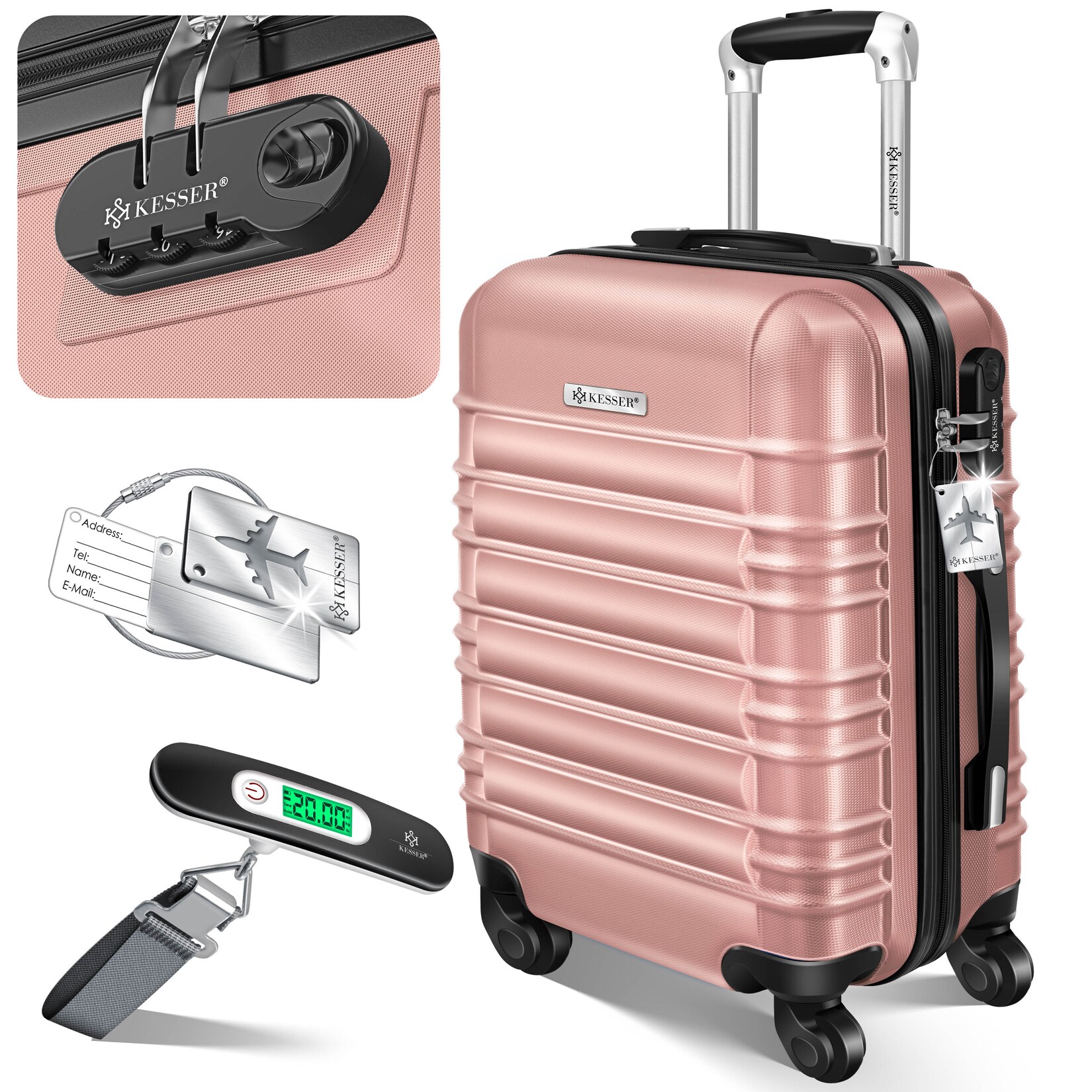KESSER® Reisekoffer Hartschalen-Koffer Inkl. Kofferwaage + Gepäckanhänger Trolley Gepäck Rollkoffer Zahlenschloss 4 Rollen ABS-Hartschale Teleskopgriff