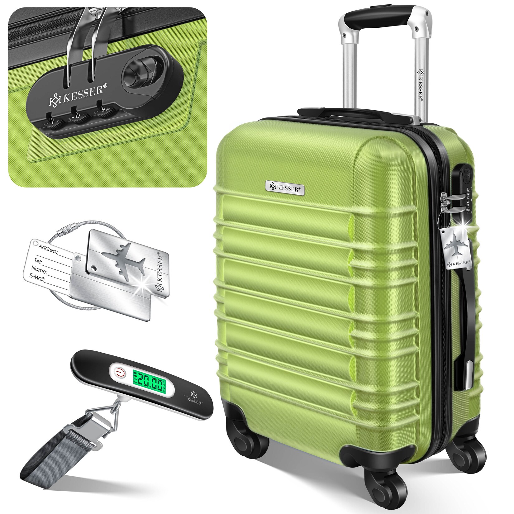 KESSER® Reisekoffer Hartschalen-Koffer Inkl. Kofferwaage + Gepäckanhänger Trolley Gepäck Rollkoffer Zahlenschloss 4 Rollen ABS-Hartschale Teleskopgriff
