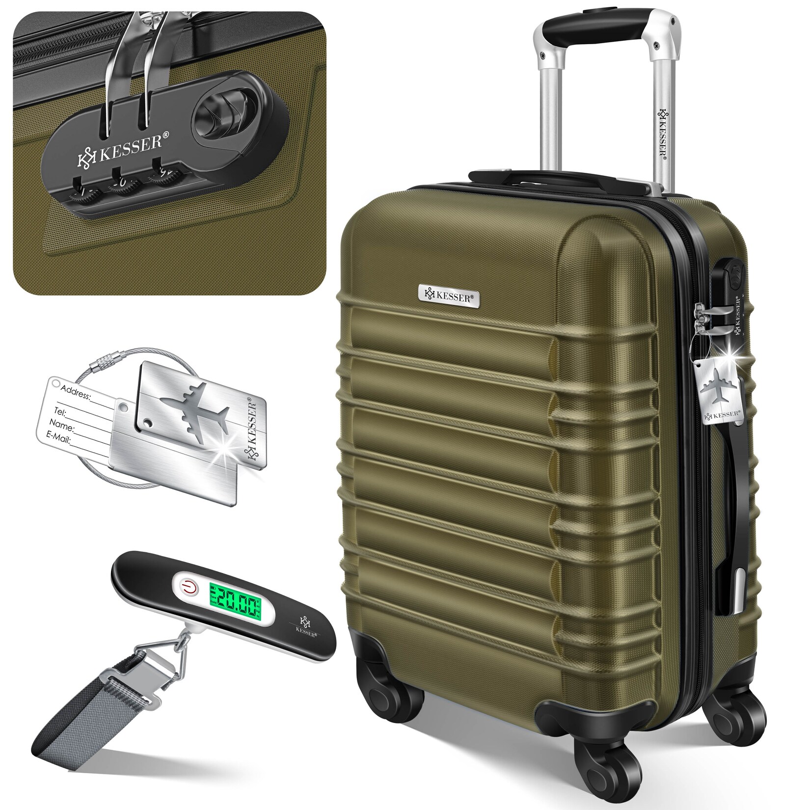 KESSER® Reisekoffer Hartschalen-Koffer Inkl. Kofferwaage + Gepäckanhänger Trolley Gepäck Rollkoffer Zahlenschloss 4 Rollen ABS-Hartschale Teleskopgriff