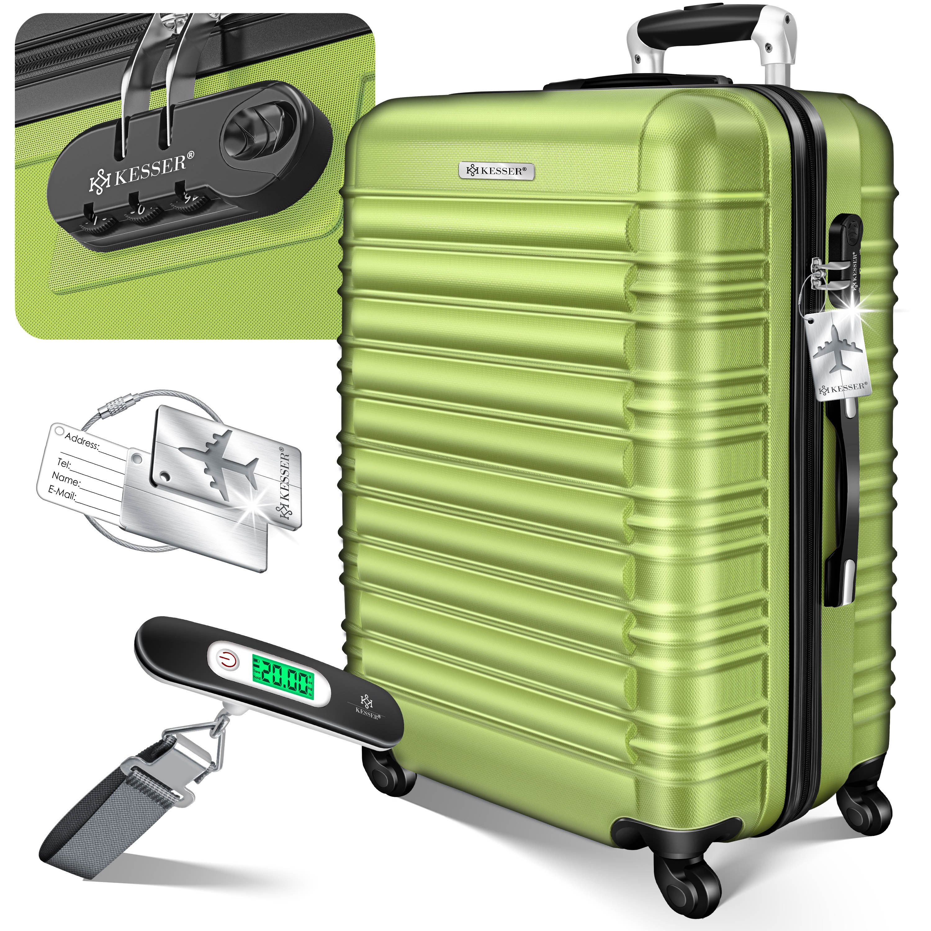 KESSER&reg; Reisekoffer Hartschalen-Koffer Inkl. Kofferwaage + Gep&auml;ckanh&auml;nger Trolley Gep&auml;ck Rollkoffer Zahlenschloss 4 Rollen ABS-Hartschale Teleskopgriff - Bild 1