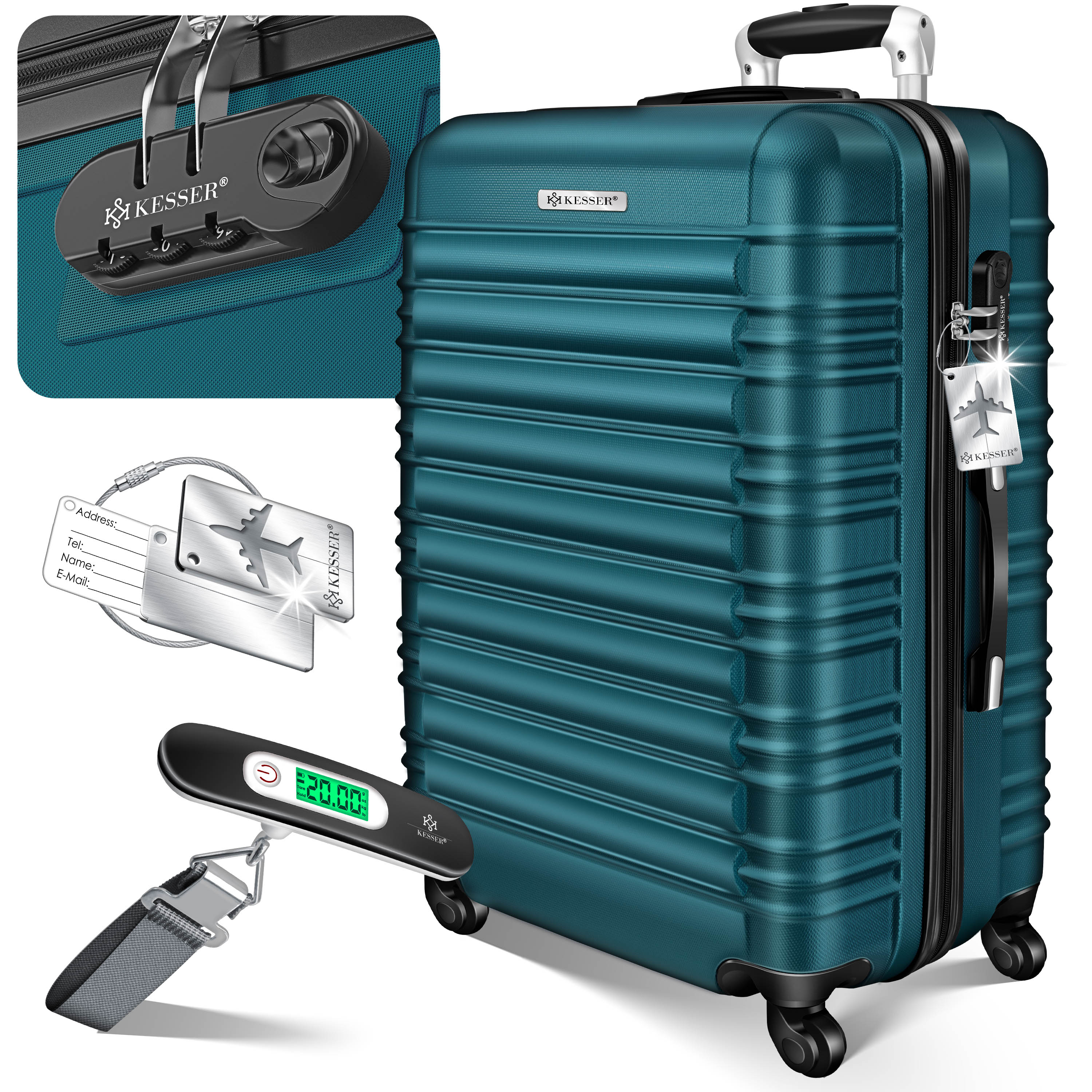 KESSER&reg; Reisekoffer Hartschalen-Koffer Inkl. Kofferwaage + Gep&auml;ckanh&auml;nger Trolley Gep&auml;ck Rollkoffer Zahlenschloss 4 Rollen ABS-Hartschale Teleskopgriff - Bild 1