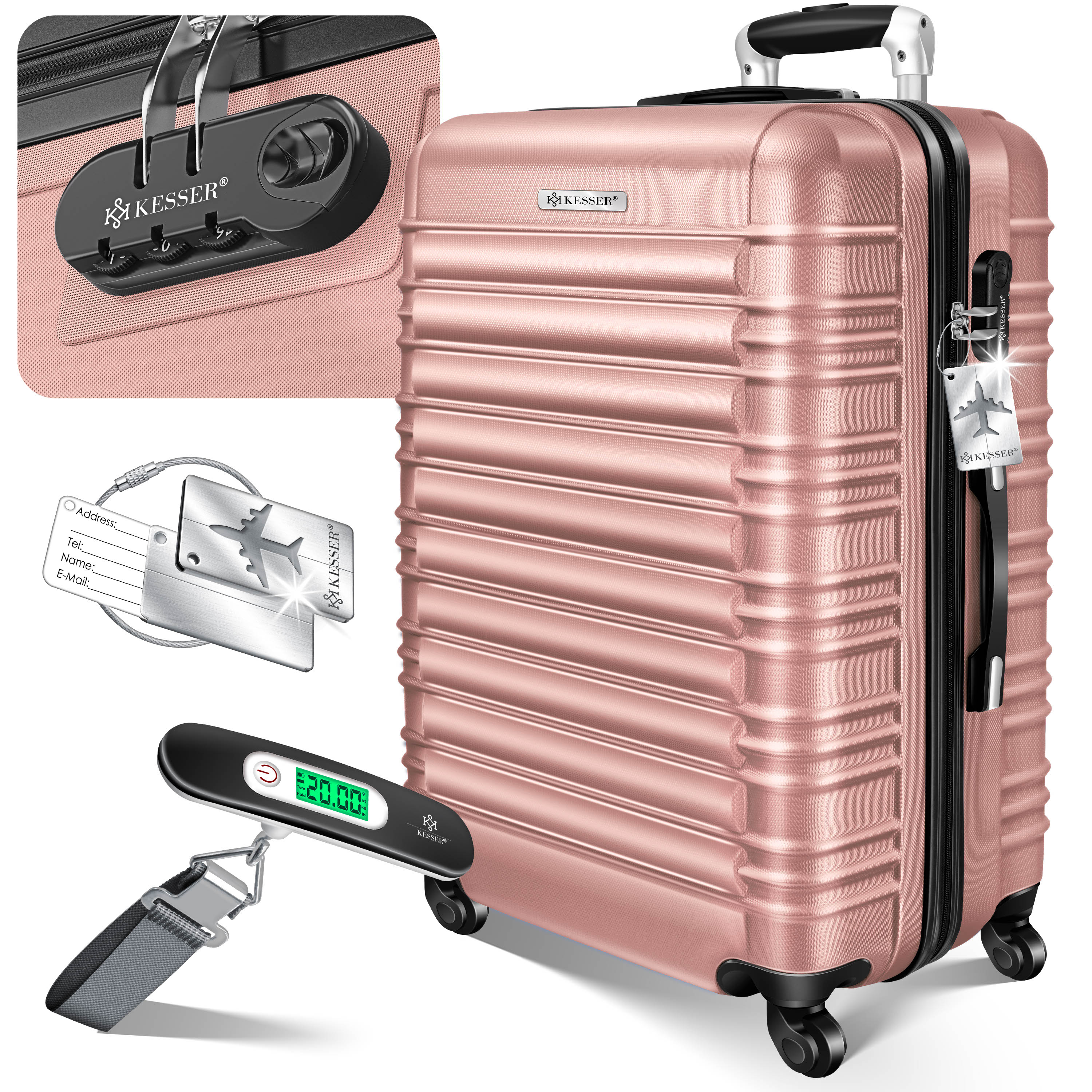 KESSER&reg; Reisekoffer Hartschalen-Koffer Inkl. Kofferwaage + Gep&auml;ckanh&auml;nger Trolley Gep&auml;ck Rollkoffer Zahlenschloss 4 Rollen ABS-Hartschale Teleskopgriff - Bild 1