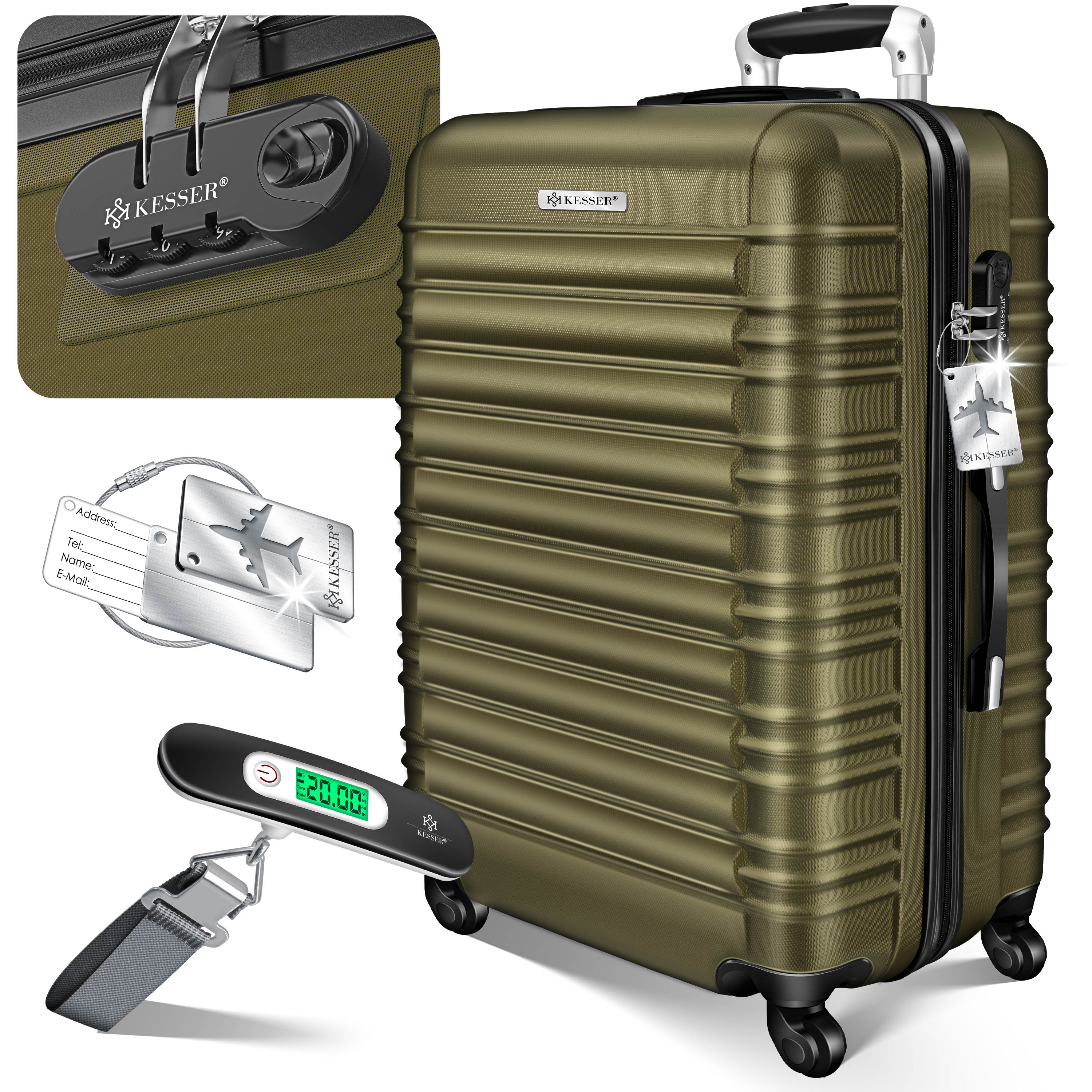KESSER&reg; Reisekoffer Hartschalen-Koffer Inkl. Kofferwaage + Gep&auml;ckanh&auml;nger Trolley Gep&auml;ck Rollkoffer Zahlenschloss 4 Rollen ABS-Hartschale Teleskopgriff - Bild 1