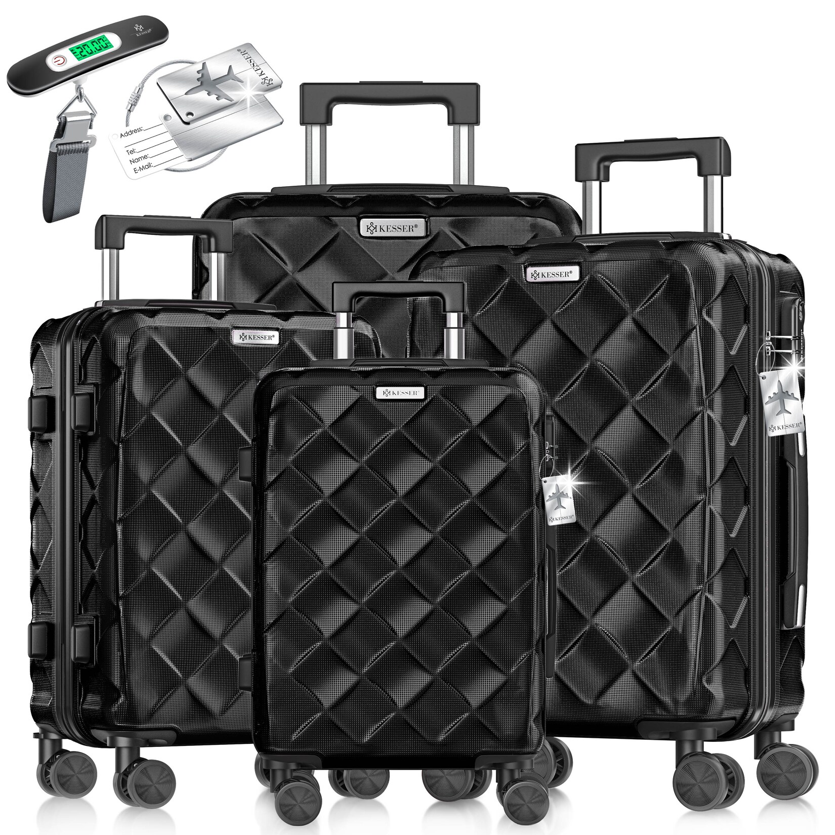 KESSER® Reisekoffer Set 4-teilig   Kofferset ABS Hartschalenkoffer mit Zahlenschloss, Kofferwaage & Reisebrieftasche 360° Rollen   Handgepäck & große Koffer für Business & Reise Trolley | 04255598363471