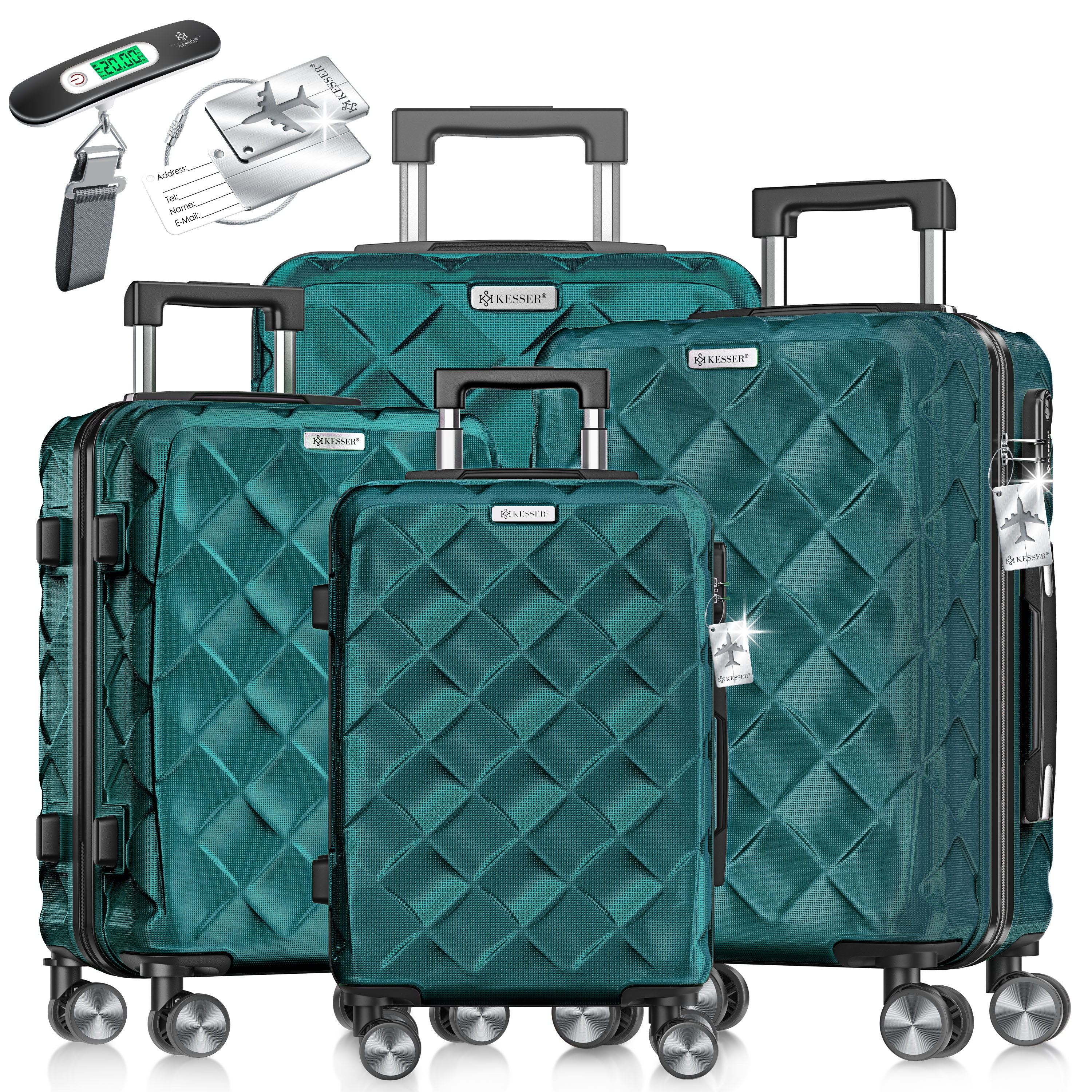 KESSER&reg; Reisekoffer Set 4-teilig | Kofferset ABS Hartschalenkoffer mit Zahlenschloss, Kofferwaage & Reisebrieftasche 360&deg; Rollen | Handgep&auml;ck & gro&szlig;e Koffer f&uuml;r Business & Reise Trolley - Bild 1