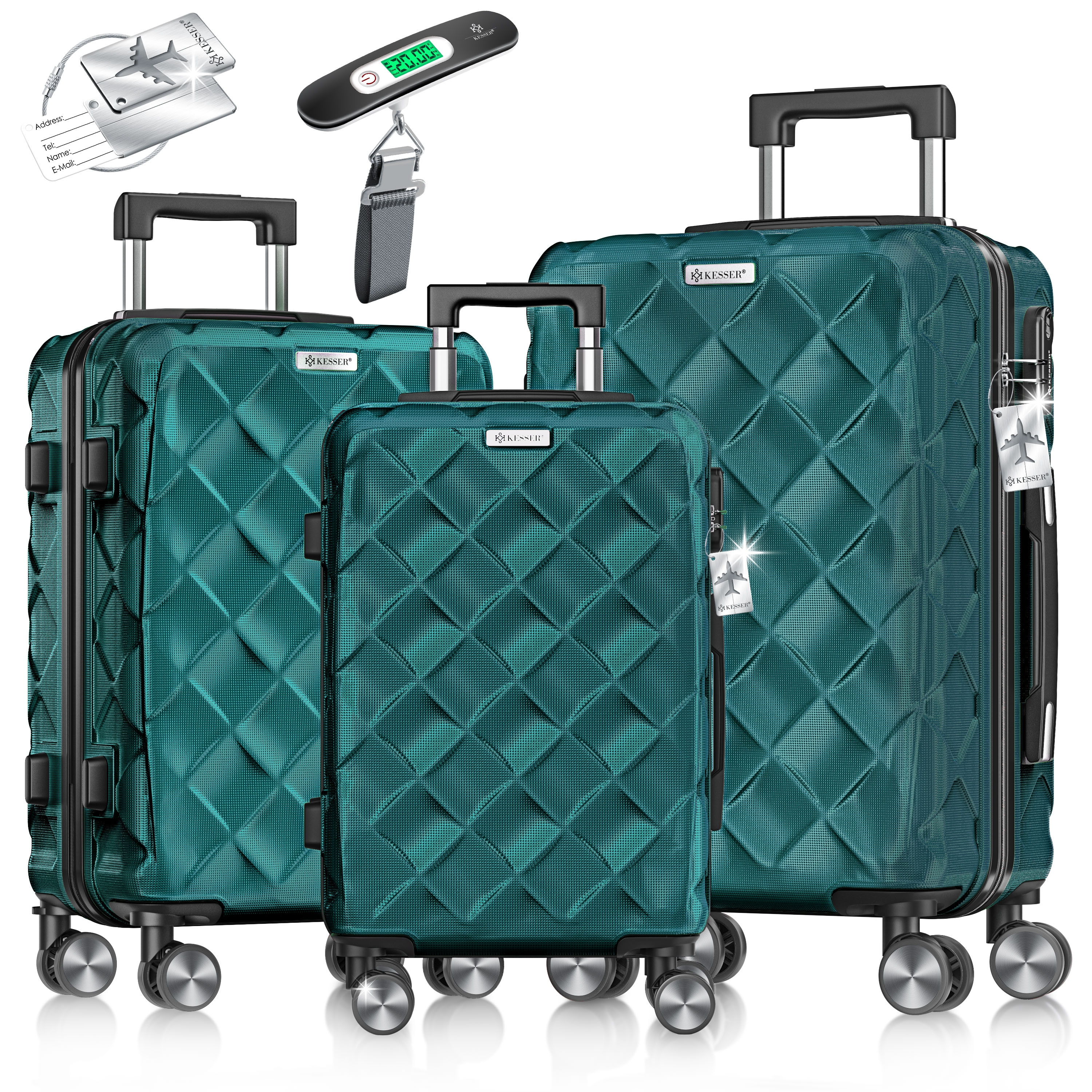 KESSER&reg; Reisekoffer Set 3-teilig | Kofferset ABS Hartschalenkoffer mit Zahlenschloss, Kofferwaage & Reisebrieftasche 360&deg; Rollen | Handgep&auml;ck & gro&szlig;e Koffer f&uuml;r Business & Reise Trolley - Bild 1