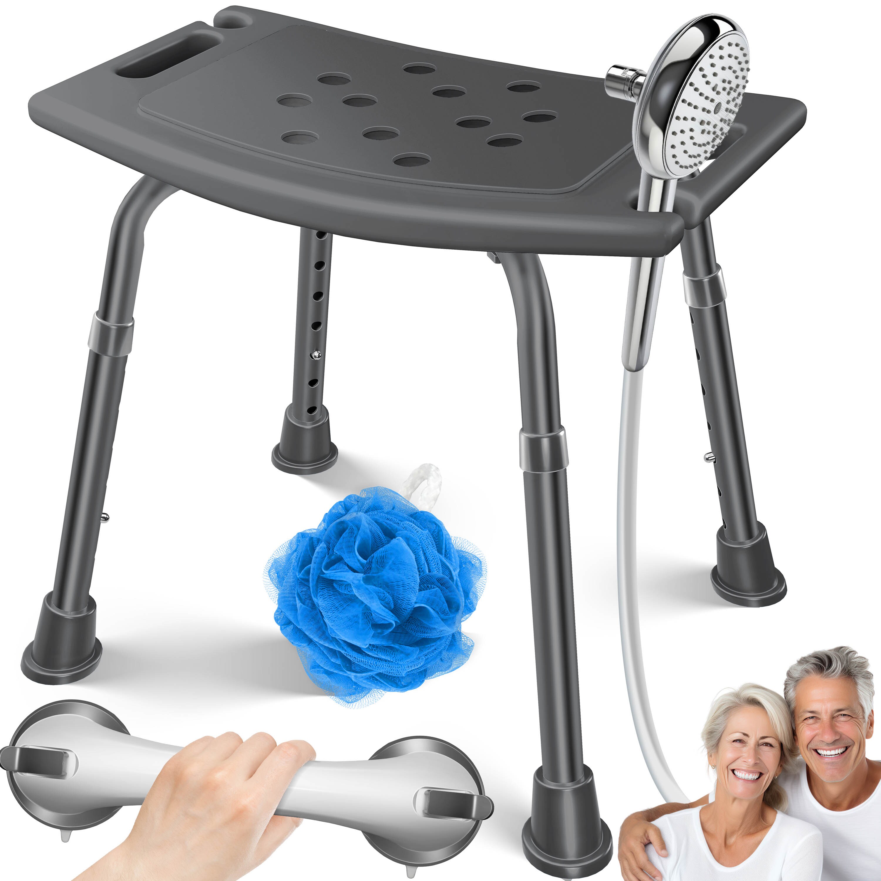 KESSER&reg; Duschhocker h&ouml;henverstellbar | Leichter Badhocker rutschfeste Gummif&uuml;&szlig;e Duschstuhl 136KG belastbar | Duschhilfe Senioren | Saugnapf Haltegriff Badewannengriff | Duschsitz mit Brausehalterung - Bild 1