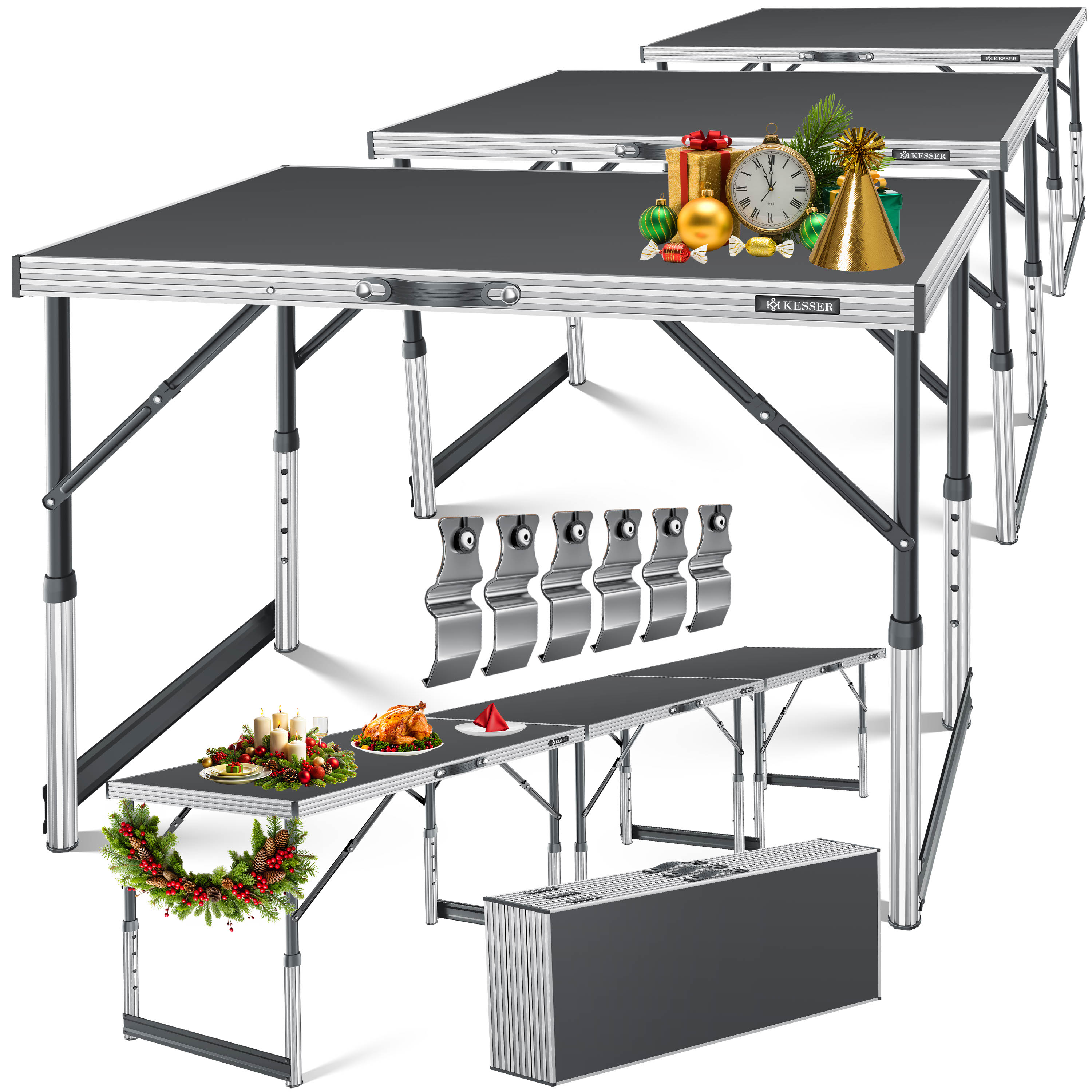 KESSER&reg; Multifunktionstisch Profi 3- teilig, 100 x 60 cm, Tapeziertisch 30kg Tragkraft je Tisch Mit Ausziehfunktion Klapptisch Flohmarktisch Beistelltisch Mehrzwecktisch Campingtisch h&ouml;henverstellbar - Bild 1