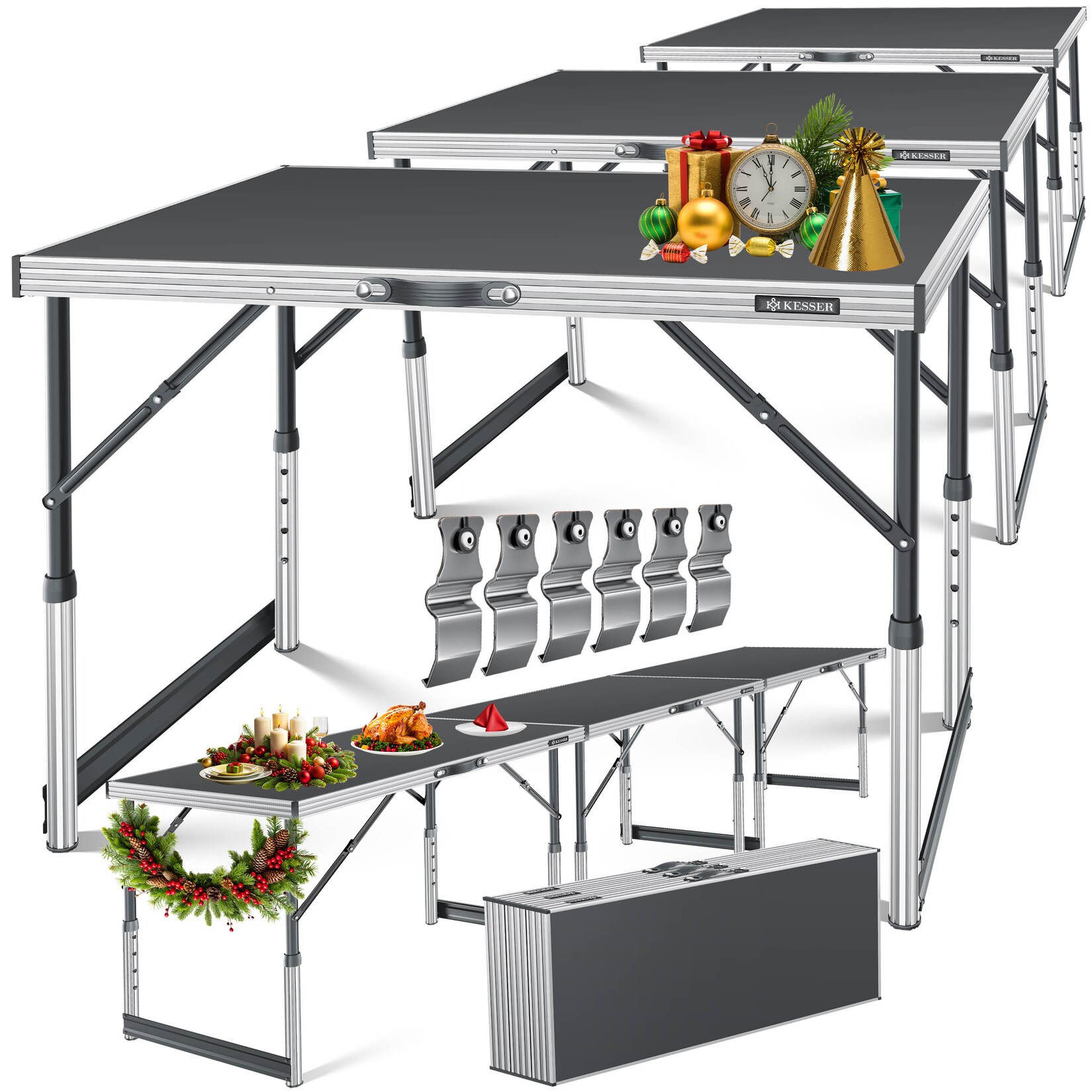 KESSER® Multifunktionstisch Profi 3- teilig, 100 x 60 cm, Tapeziertisch 30kg Tragkraft je Tisch Mit Ausziehfunktion Klapptisch Flohmarktisch Beistelltisch Mehrzwecktisch Campingtisch höhenverstellbar | 04255598360593