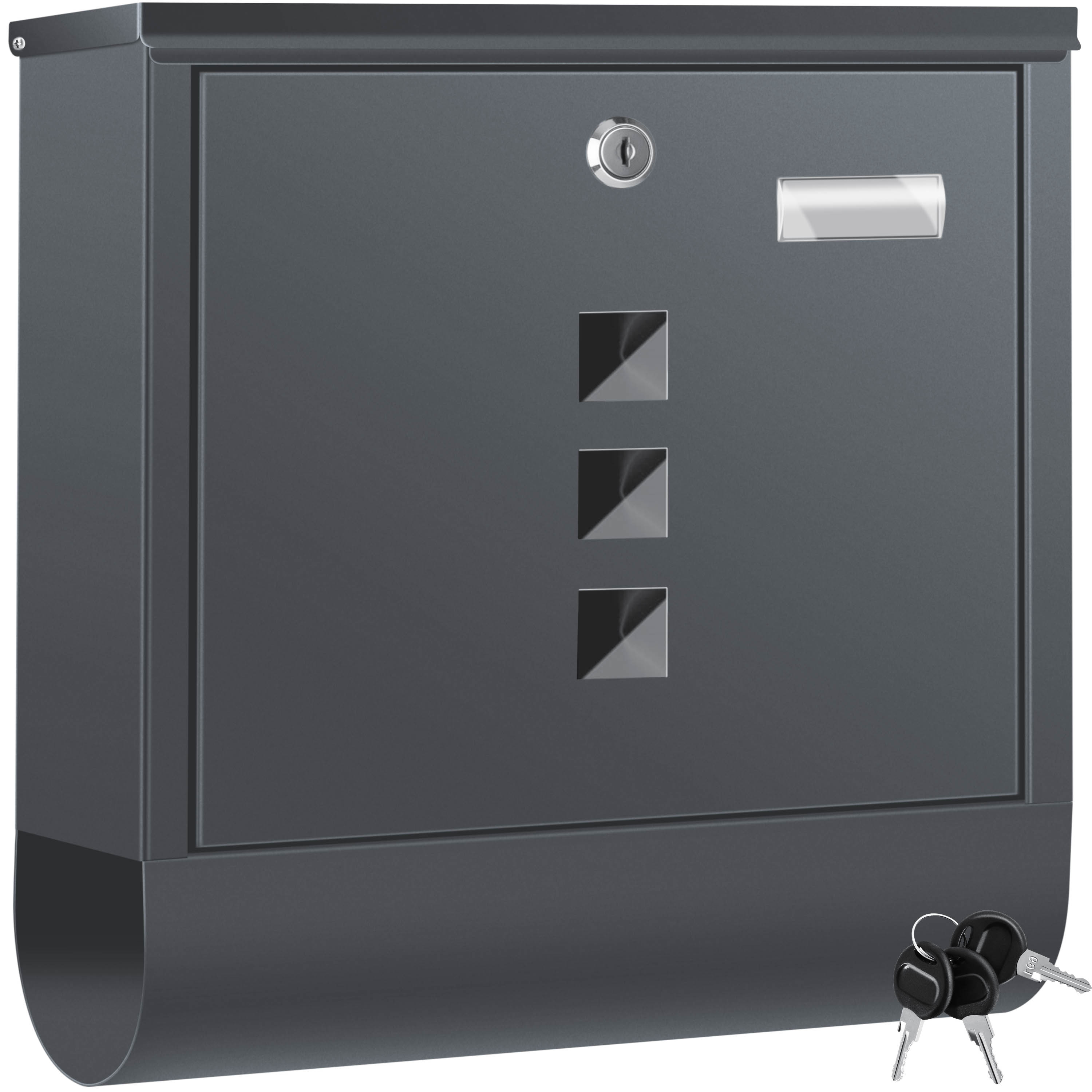 KESSER&reg; Briefkasten Edelstahl mit Zeitungsfach Namensschild , Sichtfenster, geb&uuml;rstet , 3x Schl&uuml;ssel abschlie&szlig;bar , Pulverbeschichtet , Wandmontage , gro&szlig; , inkl. Montagematerial Farbe: - Bild 1