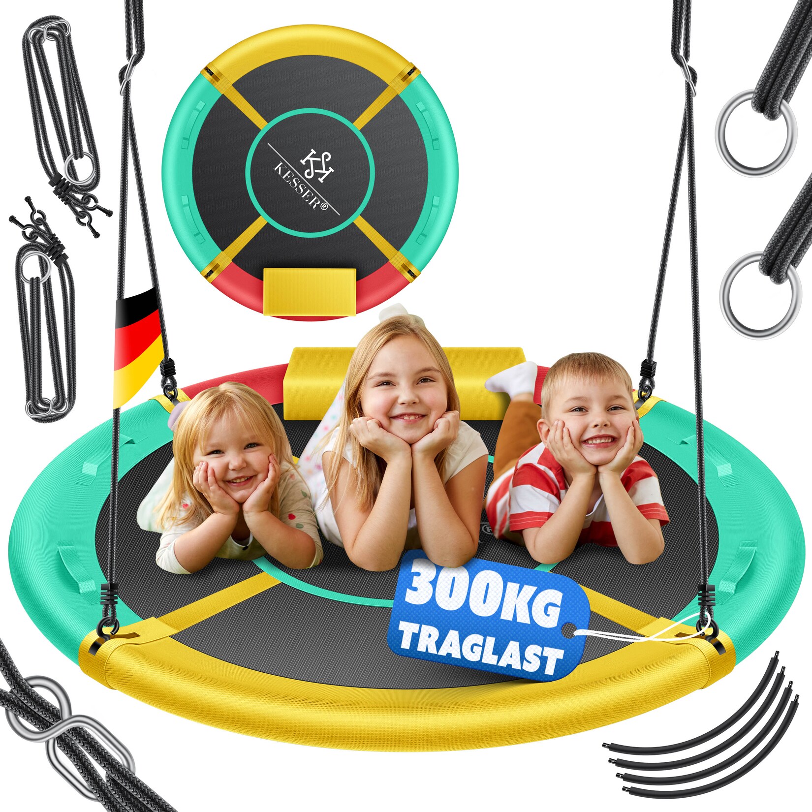 KESSER® Nestschaukel Tellerschaukel Hängeschaukel Rundschaukel Schaukel verstellbar Garten-Schaukel Kinderschaukel Indoor - Outdoor-Schaukel für Kinder & Erwachsene