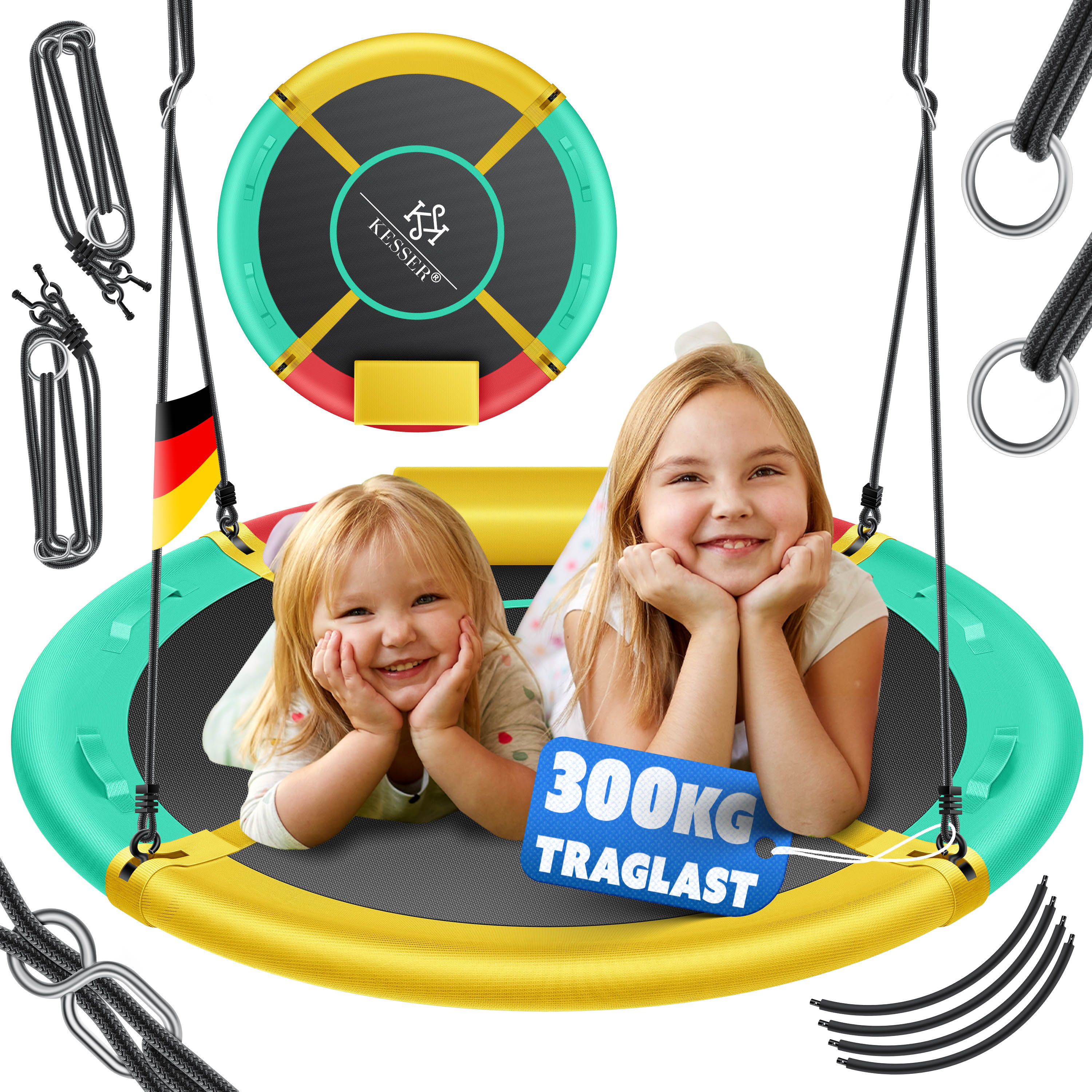 KESSER&reg; Nestschaukel Tellerschaukel H&auml;ngeschaukel Rundschaukel Schaukel verstellbar Garten-Schaukel Kinderschaukel Indoor - Outdoor-Schaukel f&uuml;r Kinder & Erwachsene - Bild 1