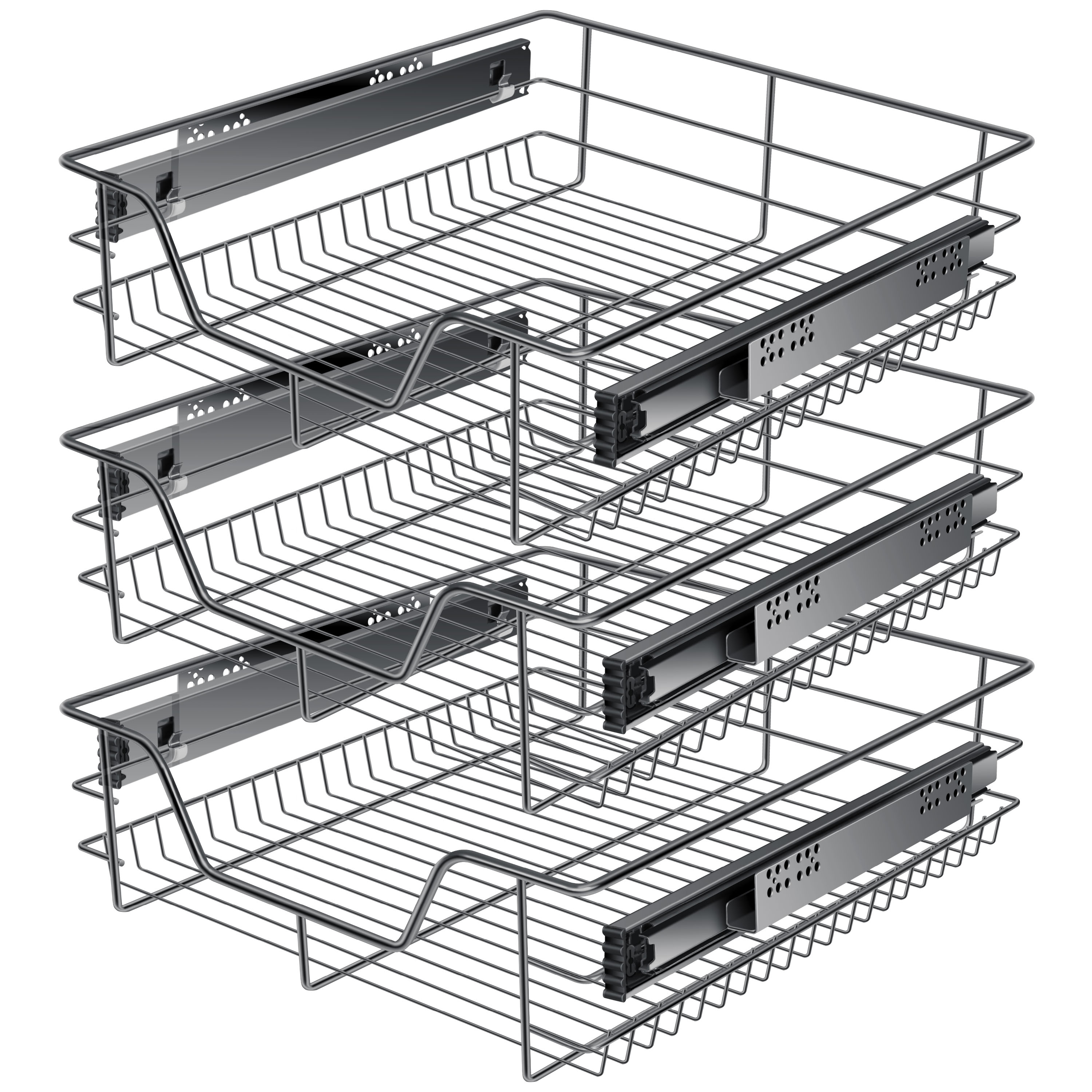 KESSER&reg; Teleskopschublade 30-60cm Schrankbreite verchromt aus Edelstahl Schubladeneinsatz f&uuml;r K&uuml;chenschrank Korbauszug Schrankauszug - Bild 1