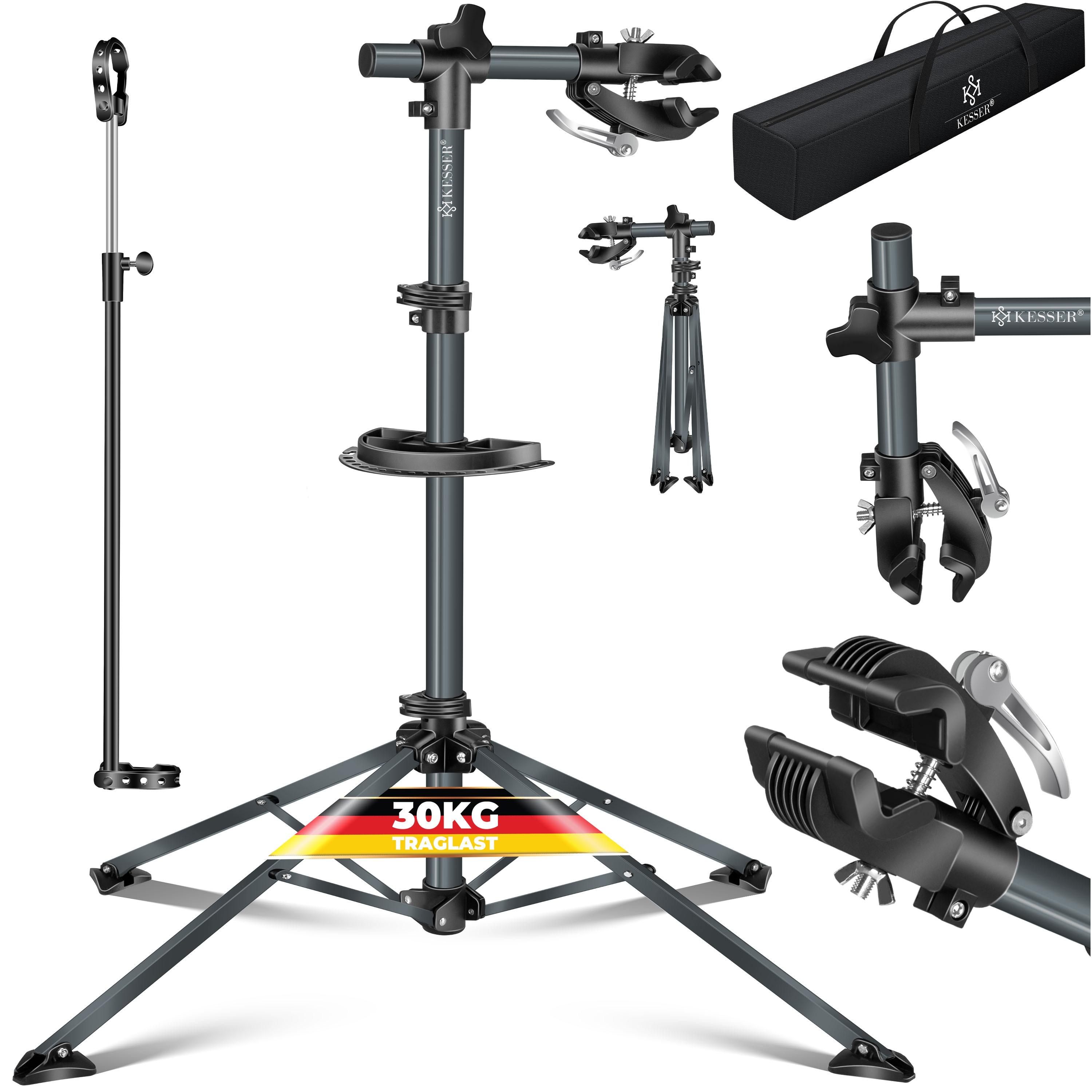 KESSER&reg; Fahrradmontagest&auml;nder Profi Reparaturst&auml;nder Fahrradst&auml;nder + Tasche Fahrradreparaturst&auml;nder bis 30 kg Fahrrad Montagest&auml;nder inkl. Werkzeugschale + Magnetfach, 360&deg; drehbar Mountainbike - Bild 1