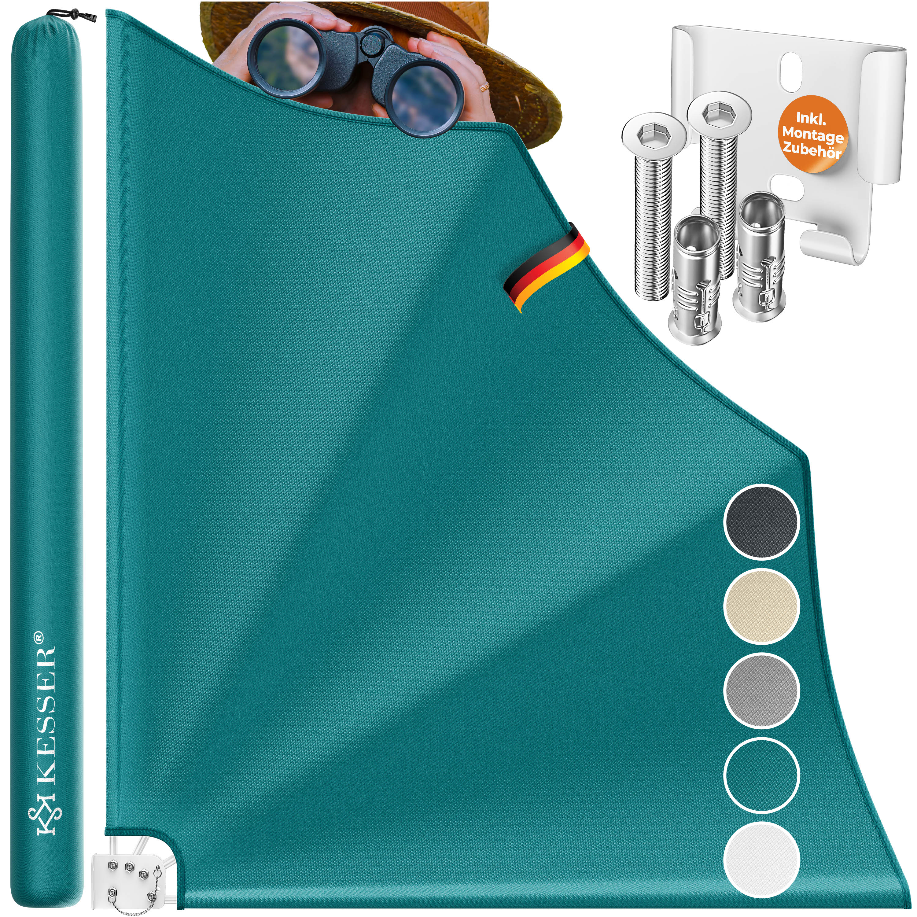 KESSER&reg; Balkonf&auml;cher klappbar mit Wandhalterung | 140x140cm |  Sichtschutz Balkon Windschutz |  Balkonsichtschutz |  Seitenmarkise |  witterungsbest&auml;ndig | inkl. Montagematerial | - Bild 1