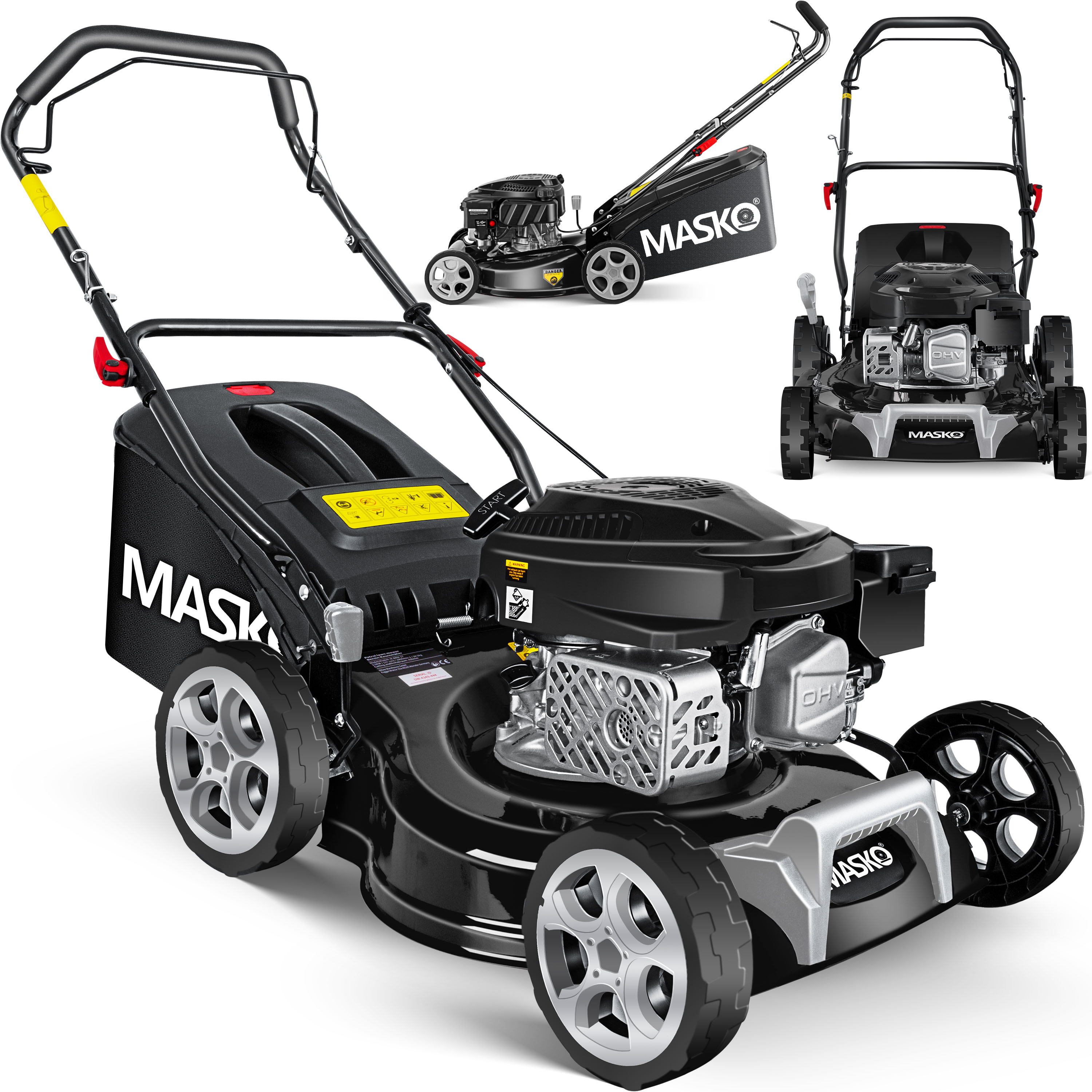 MASKO&reg; Benzin Rasenm&auml;her 5in1 Radantrieb EasyClean Reinigungsfunktion Mulchfunktion Seitenauswurf hohe Schnittbreite 8-fache Schnitth&ouml;henverstellung | 4 Takt Motor | inkl. Fangkorb - Bild 1