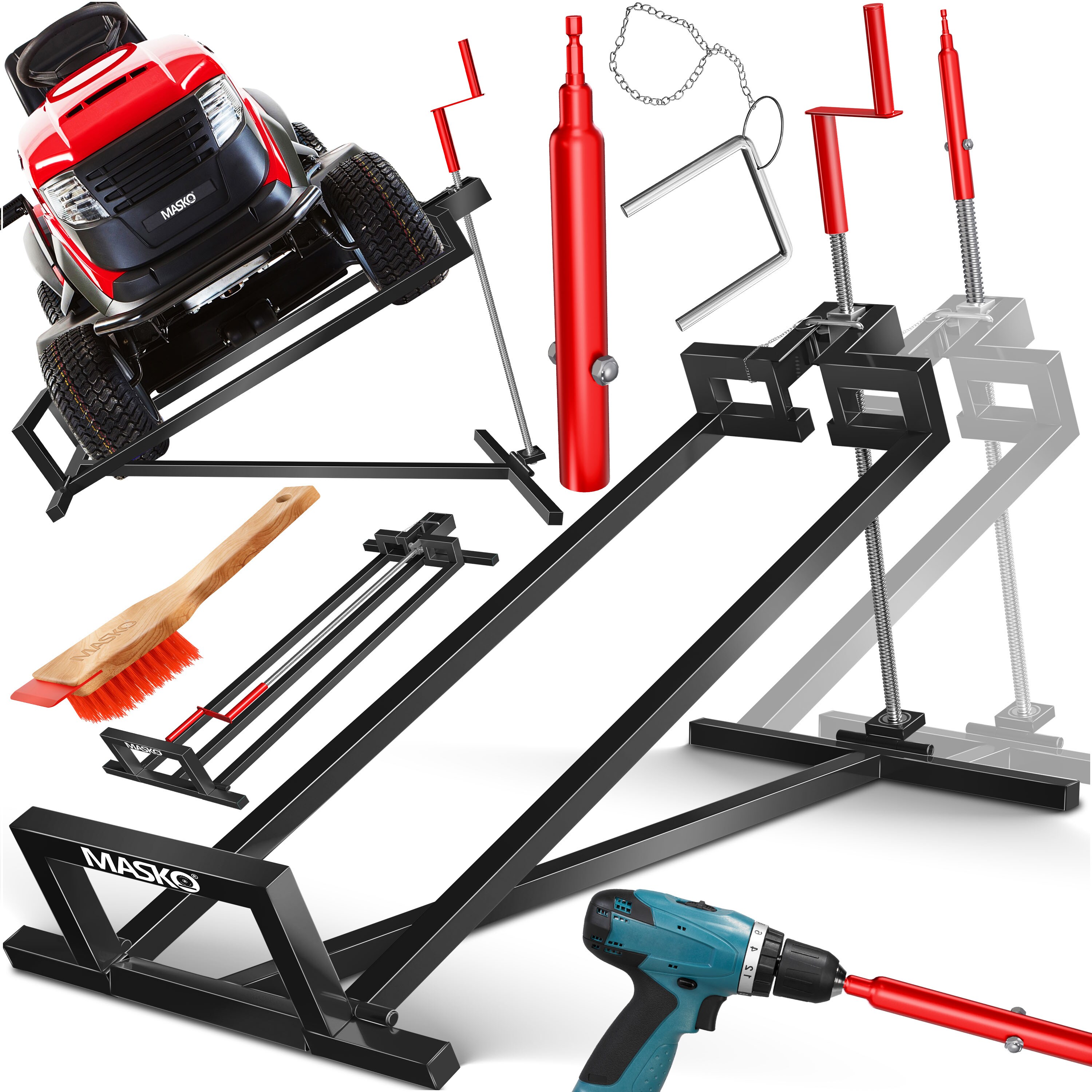 MASKO&reg; XXL Rasentraktorheber 450 kg Hebevorrichtung Hebeb&uuml;hne Aufsitzm&auml;her Reinigungshilfe universal, Rasentraktor-Heber, Rasentraktor +45&deg; Neigung verstellbar inkl. B&uuml;rste - Bild 1