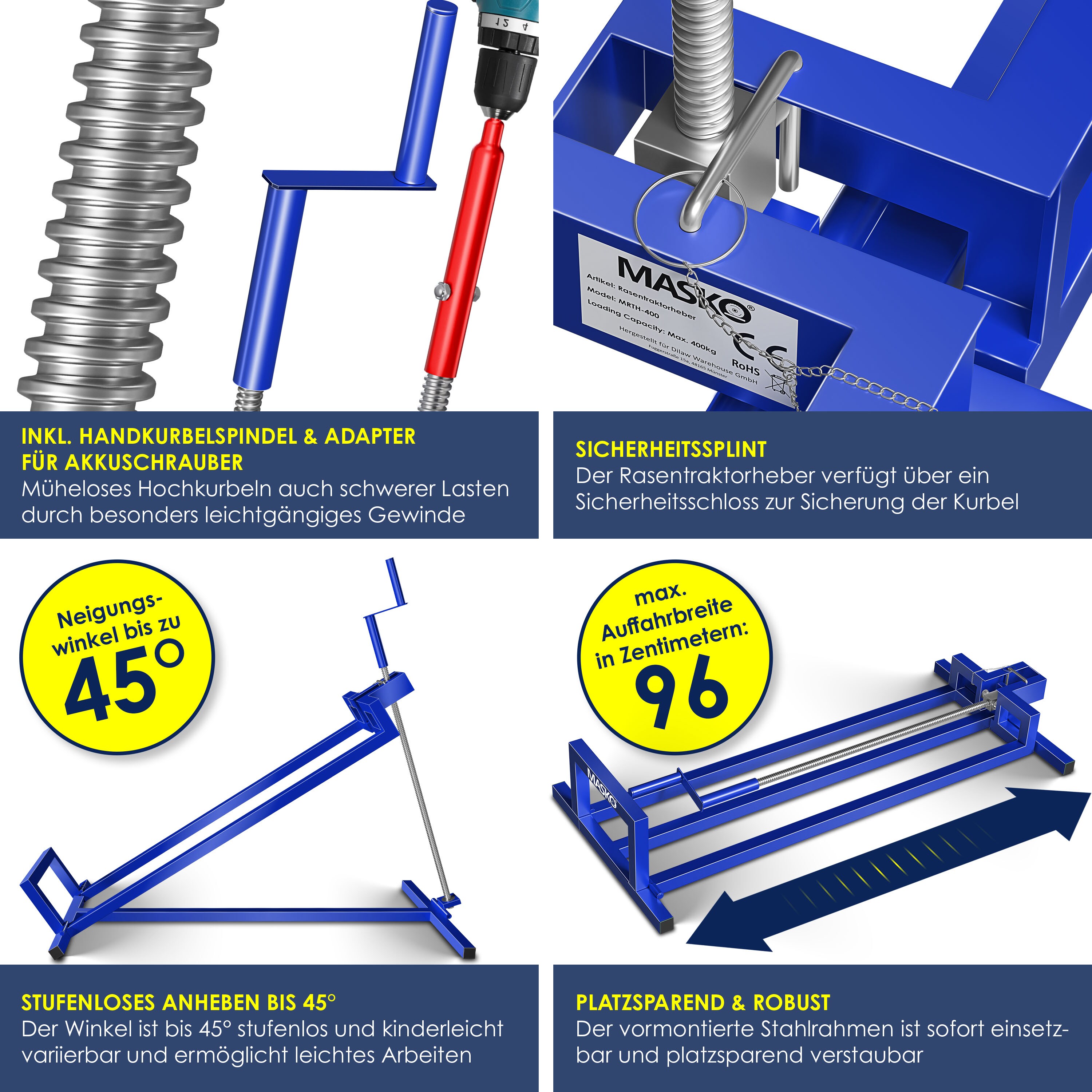 Rasentraktor Heber 500 Lbs – Hydraulischer Rasenmäher-Jack Aus Kohlenstoffstahl, Verstellbar Für Traktoren & Quads, Rot