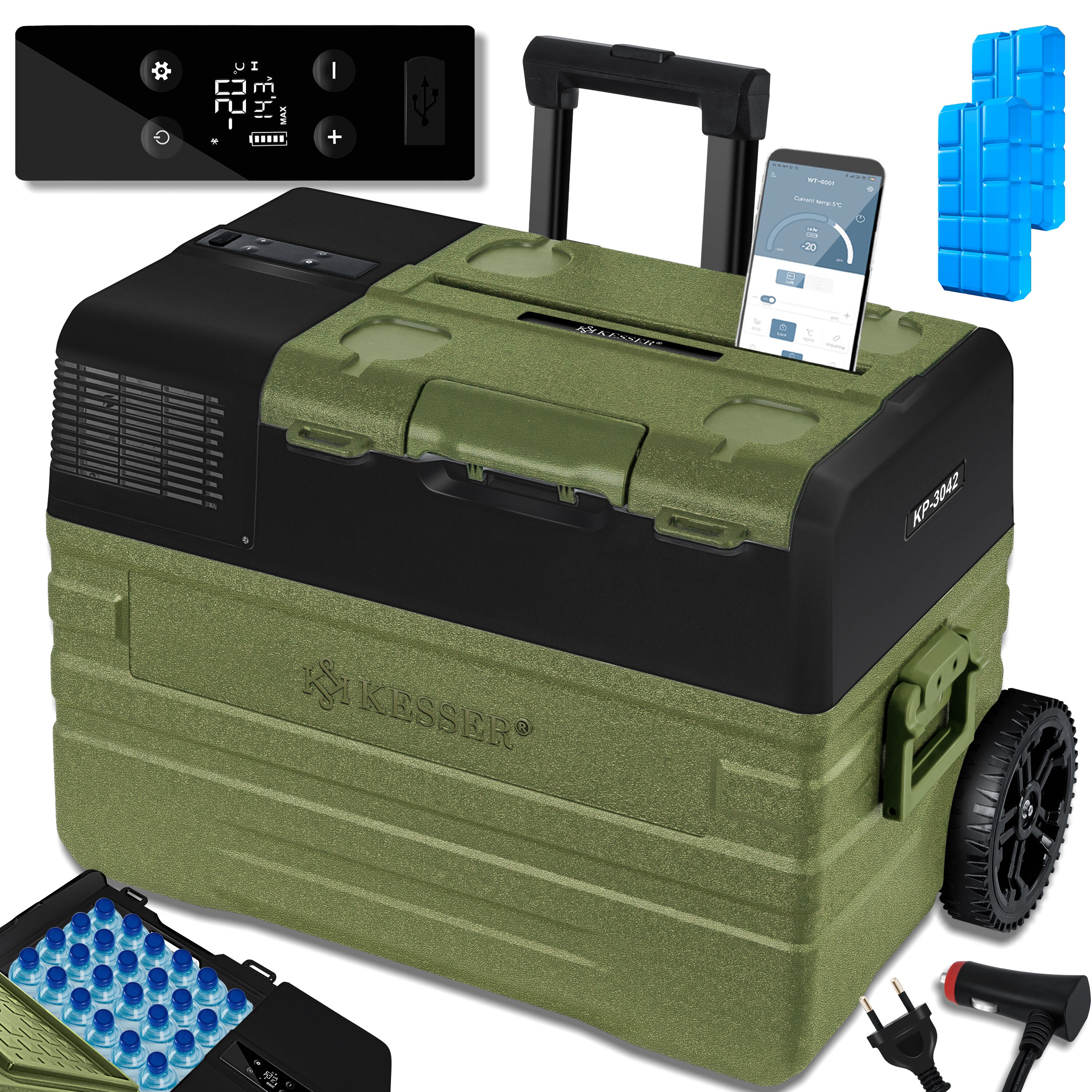 KESSER&reg; Kompressor K&uuml;hlbox elektrisch Gefrierbox, Mit APP-Steuerung USB-Anschluss 12/24 V 230V, +Teleskopstange R&auml;der K&uuml;hlschrank K&uuml;hlung bis -20 &deg;C f&uuml;r Auto, Lkw, Boot, Reisemobil, Camping - Bild 1