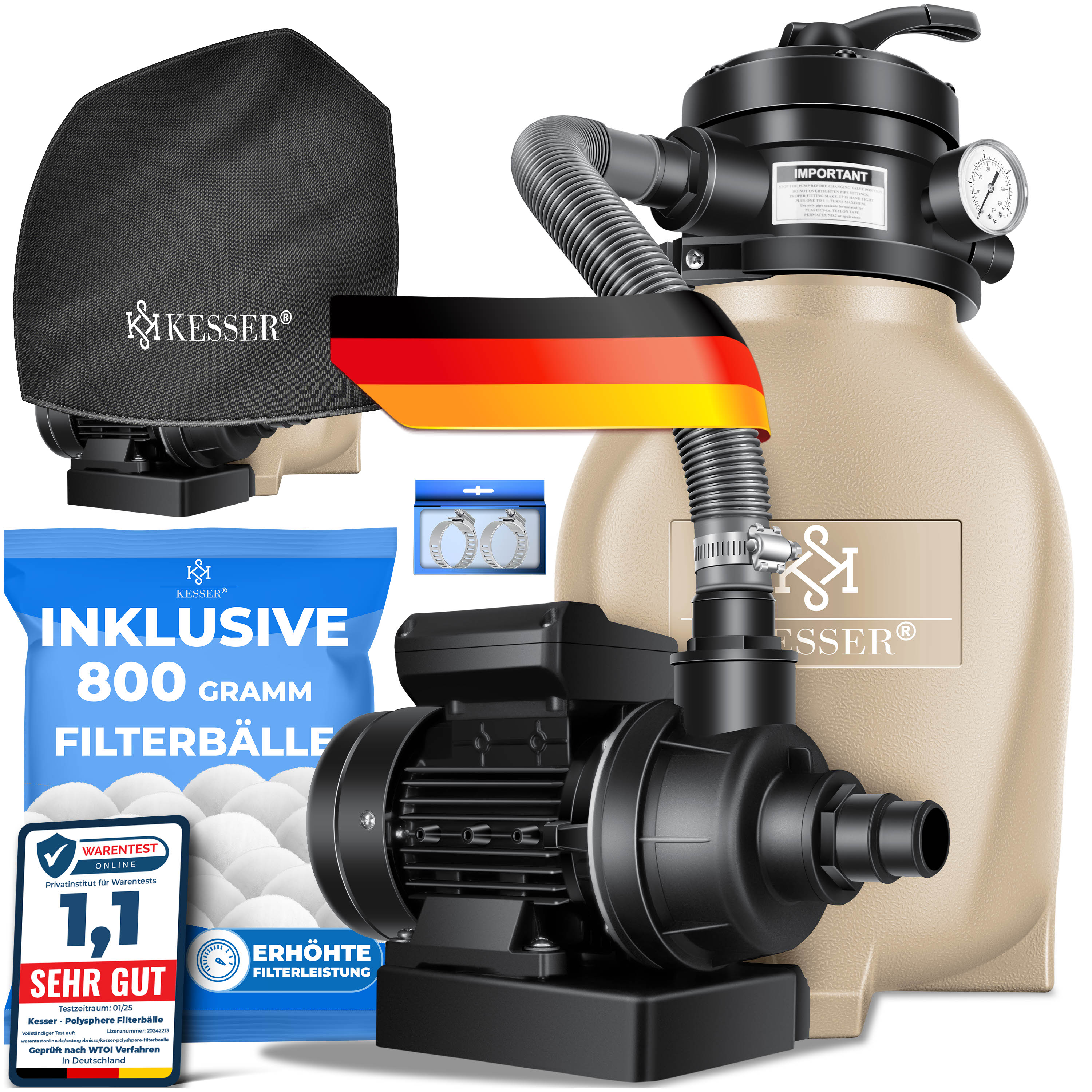 KESSER&reg; Sandfilter Sandfilteranlage + 800g Filterb&auml;lle ersetzen 25kg Filtersand- Poolfilter 10 m&sup3;/h Filteranlage Filterkessel f&uuml;r Pool Schwimmbecken 4-Wege Ventil , einfache Steuerung - Bild 1