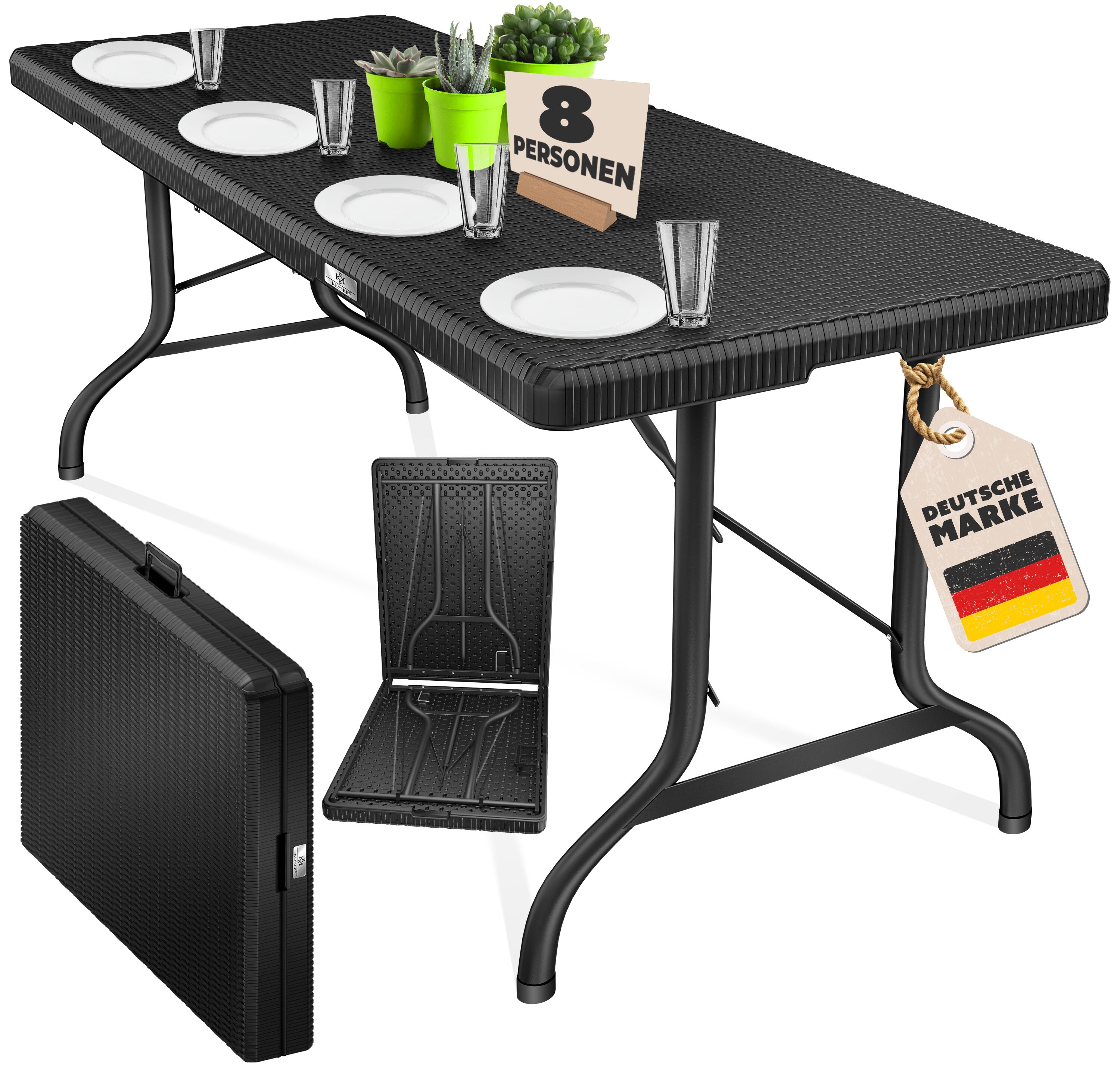KESSER&reg; Buffettisch Tisch klappbar Kunststoff 183x76 cm Rattan Optik Campingtisch Partytisch Klapptisch Gartentisch f&uuml;r Garten Terrasse und Balkon zusammenklappbar 6 Personen ink. Tragegriff - Bild 1