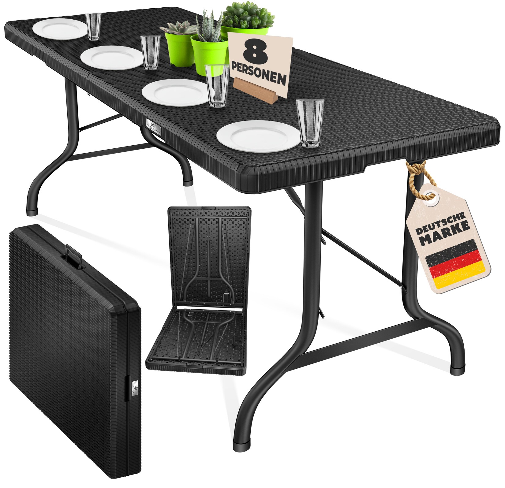 KESSER® Buffettisch Tisch klappbar Kunststoff 183x76 cm Rattan Optik Campingtisch Partytisch Klapptisch Gartentisch für Garten Terrasse und Balkon zusammenklappbar 6 Personen ink. Tragegriff