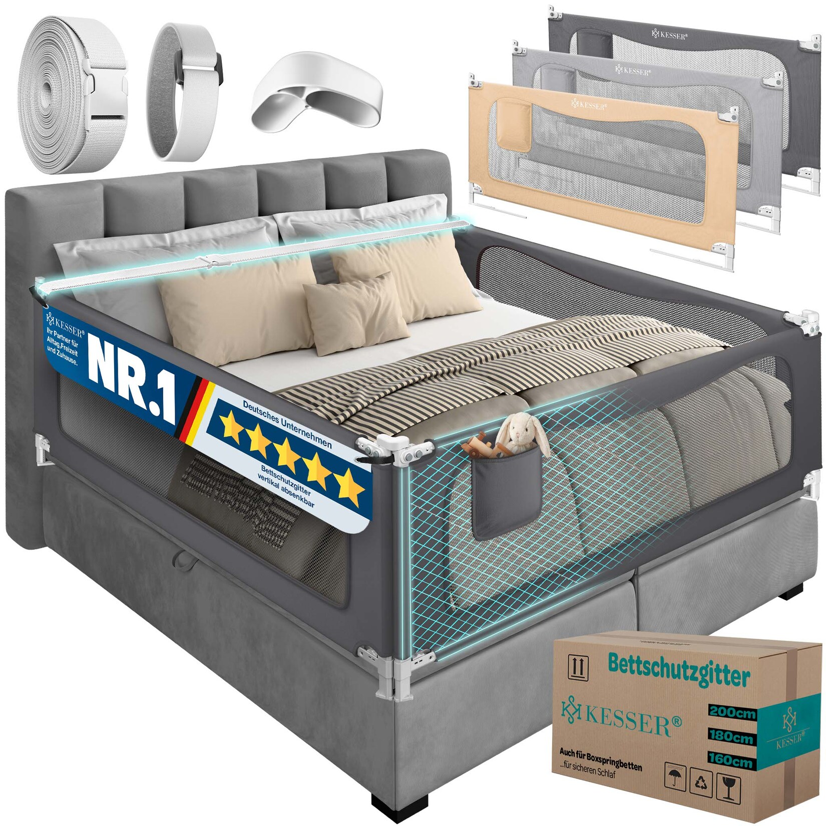 KESSER® Bettgitter Bettschutzgitter Rausfallschutz für Boxspring- und Kinderbetten