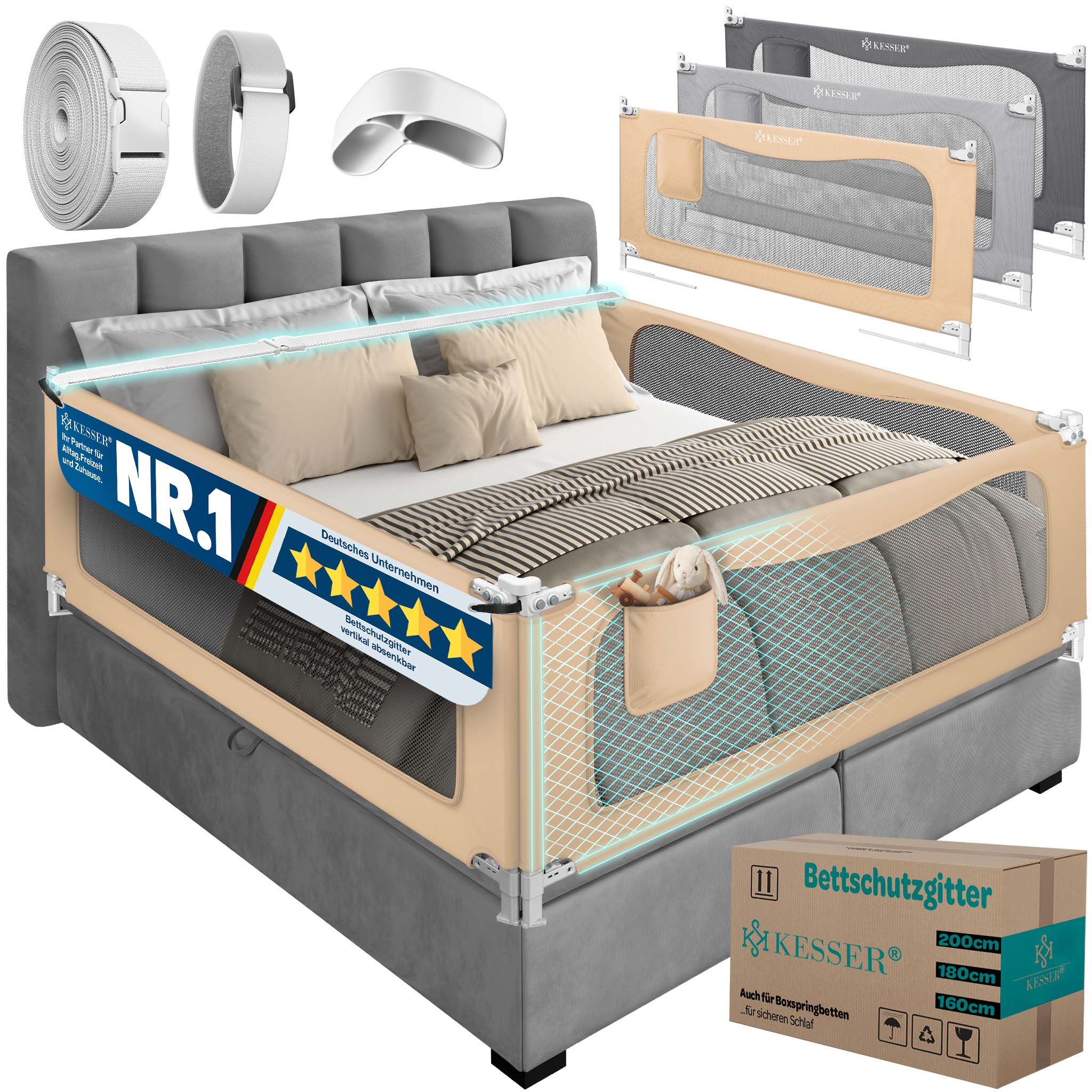 KESSER&reg; Bettgitter Bettschutzgitter Rausfallschutz f&uuml;r Boxspring- und Kinderbetten - Bild 1