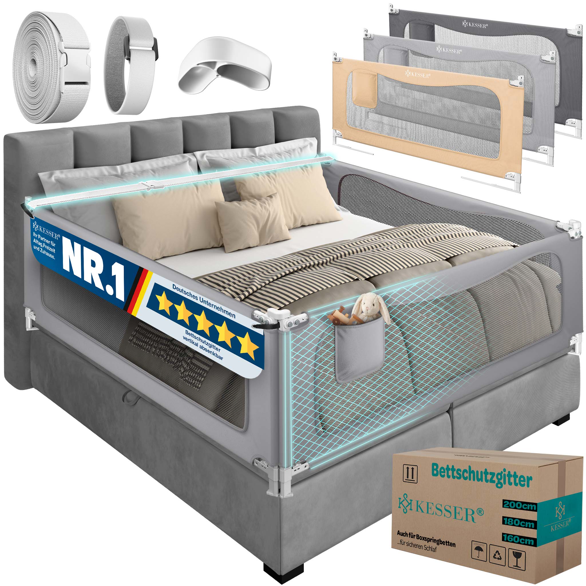 KESSER&reg; Bettgitter Bettschutzgitter Rausfallschutz f&uuml;r Boxspring- und Kinderbetten - Bild 1