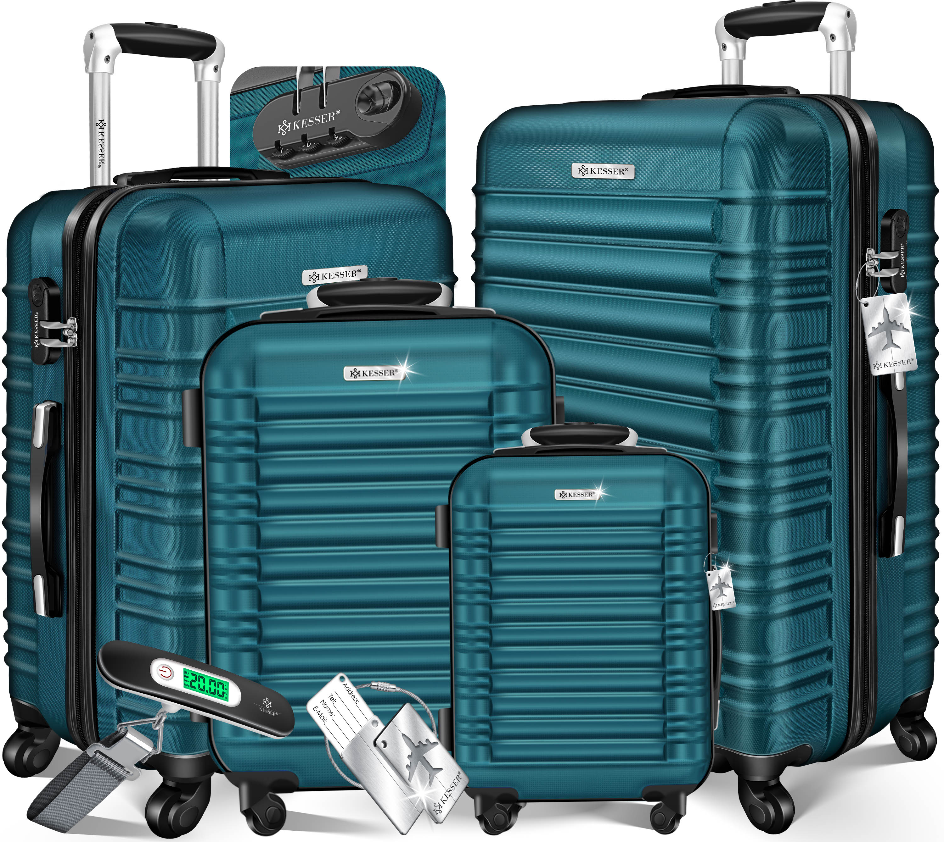 KESSER&reg; 4tlg. Hartschalenkofferset Hartschalenkoffer Reisekoffer Set Reisekofferset Trolley Koffer Inkl. Kofferwaage + Gep&auml;ckanh&auml;nger Rollkoffer Schloss 4 Rollen ABS-Hartschale Teleskopgriff S-M-L-XL - Bild 1