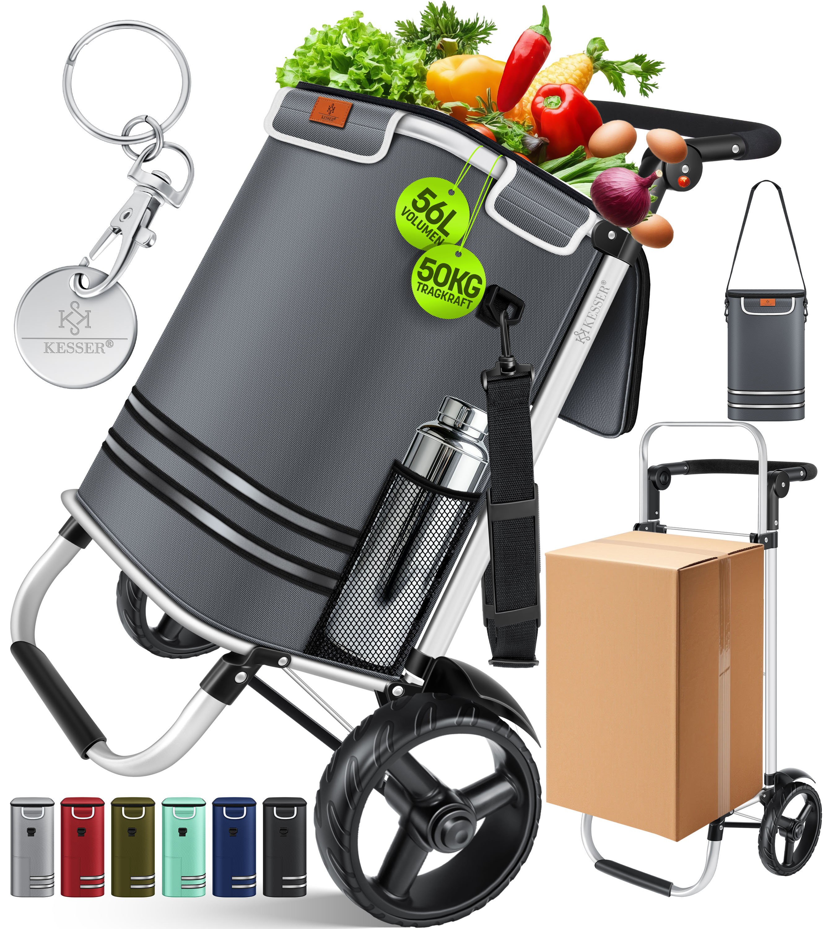 KESSER&reg; Einkaufstrolley klappbar mit 56L Kapazit&auml;t und belastbar bis 50kg | 3in1 Trolley Sackkarre & Umh&auml;ngetasche | Faltbarer Einkaufswagen inkl. K&uuml;hlfach & Einkaufschip | Treppensteiger - Bild 1