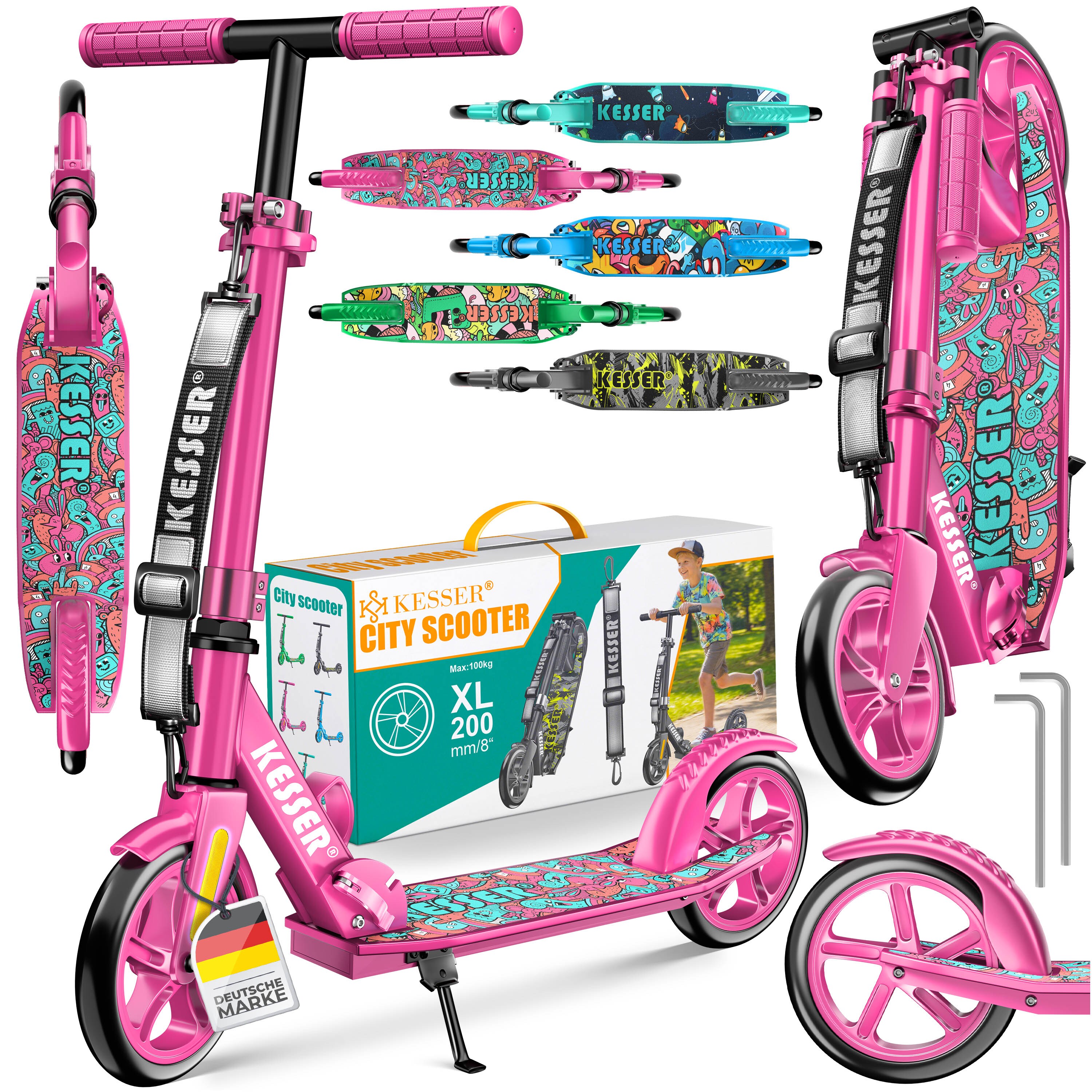 KESSER&reg; Scooter Roller Kinderroller Cityroller Tretroller Kickroller klappbar h&ouml;henverstellbar, Kickscooter bis 100kg, Hinterradbremse, rutschfeste Trittfl&auml;che, bis 185cm K&ouml;rpergr&ouml;&szlig;e, inkl. Tragegurt - Bild 1