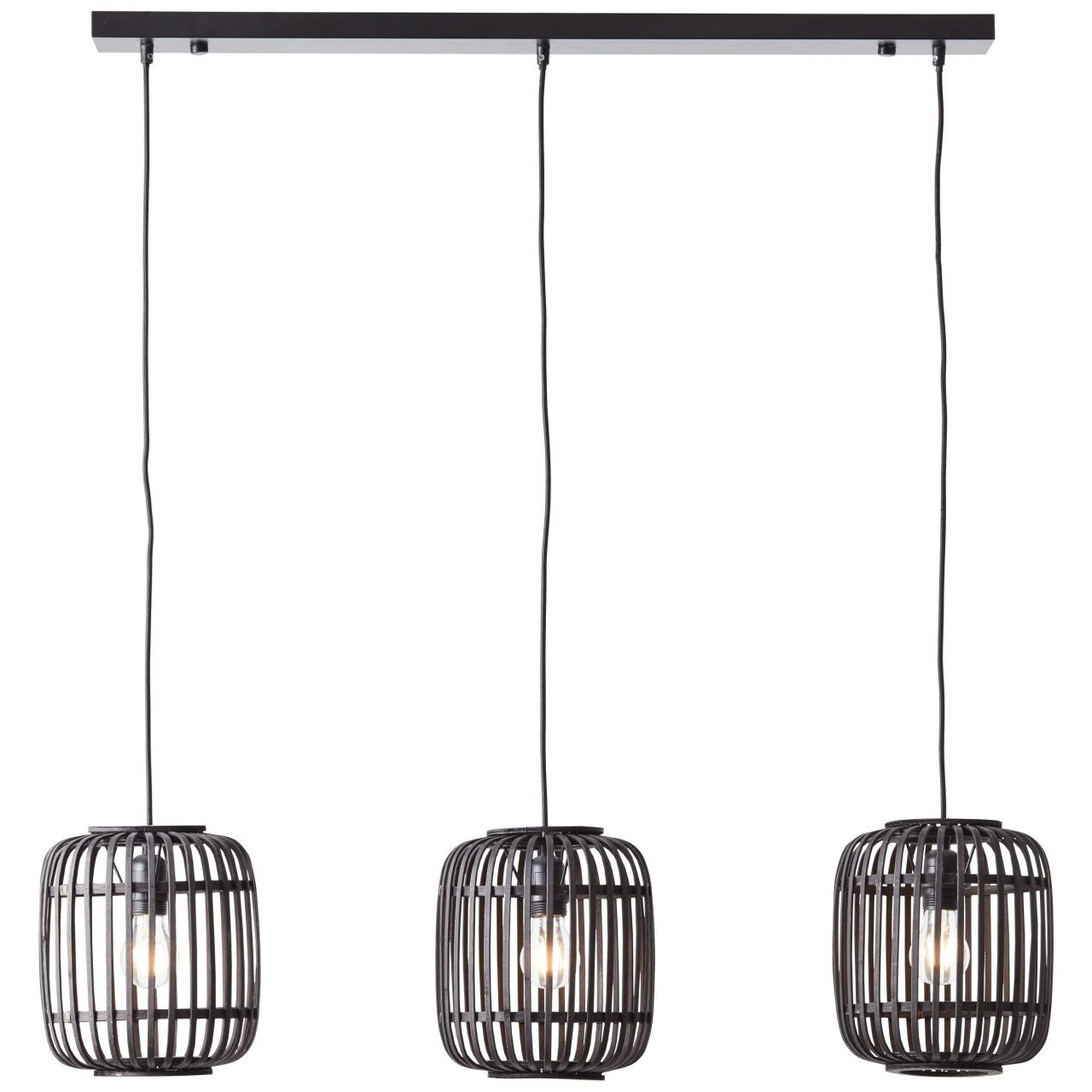 BRILLIANT Lampe, Woodrow Pendelleuchte, 3-flammig holz dunkel/schwarz, Metall/Bambus, 3x A60, E27, 60W,Normallampen (nic