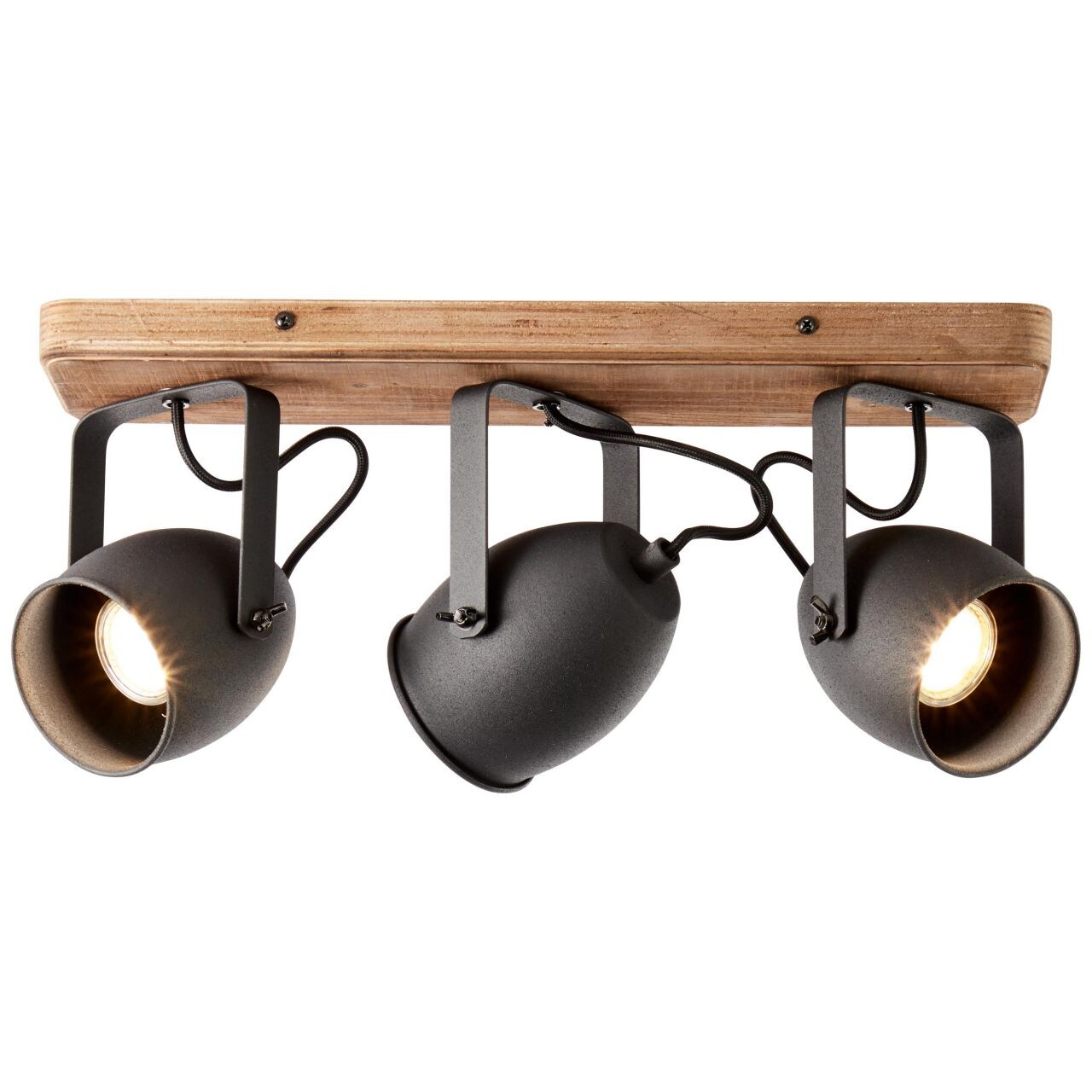 BRILLIANT Lampe, Crowton Spotbalken 3flg kohlenschwarz/holz, Metall/Holz, 3x PAR51, GU10, 6W,Reflektorlampen (nicht enth