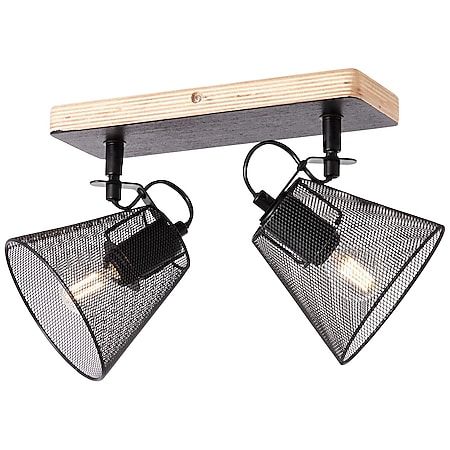BRILLIANT Lampe, Whole Spotbalken 2flg schwarz/holzfarbend, Metall/Holz, 2x  D45, E14, 40W,Tropfenlampen (nicht enthalten) online kaufen bei Netto