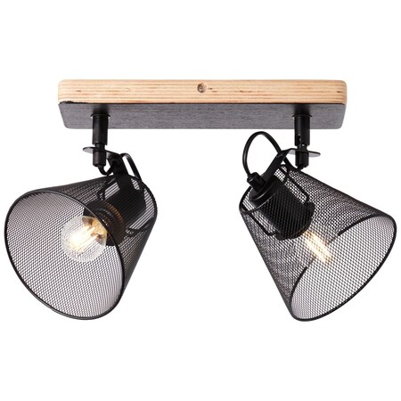 BRILLIANT Lampe, Whole Spotbalken 2flg schwarz/holzfarbend, Metall/Holz, 2x  D45, E14, 40W,Tropfenlampen (nicht enthalten) online kaufen bei Netto