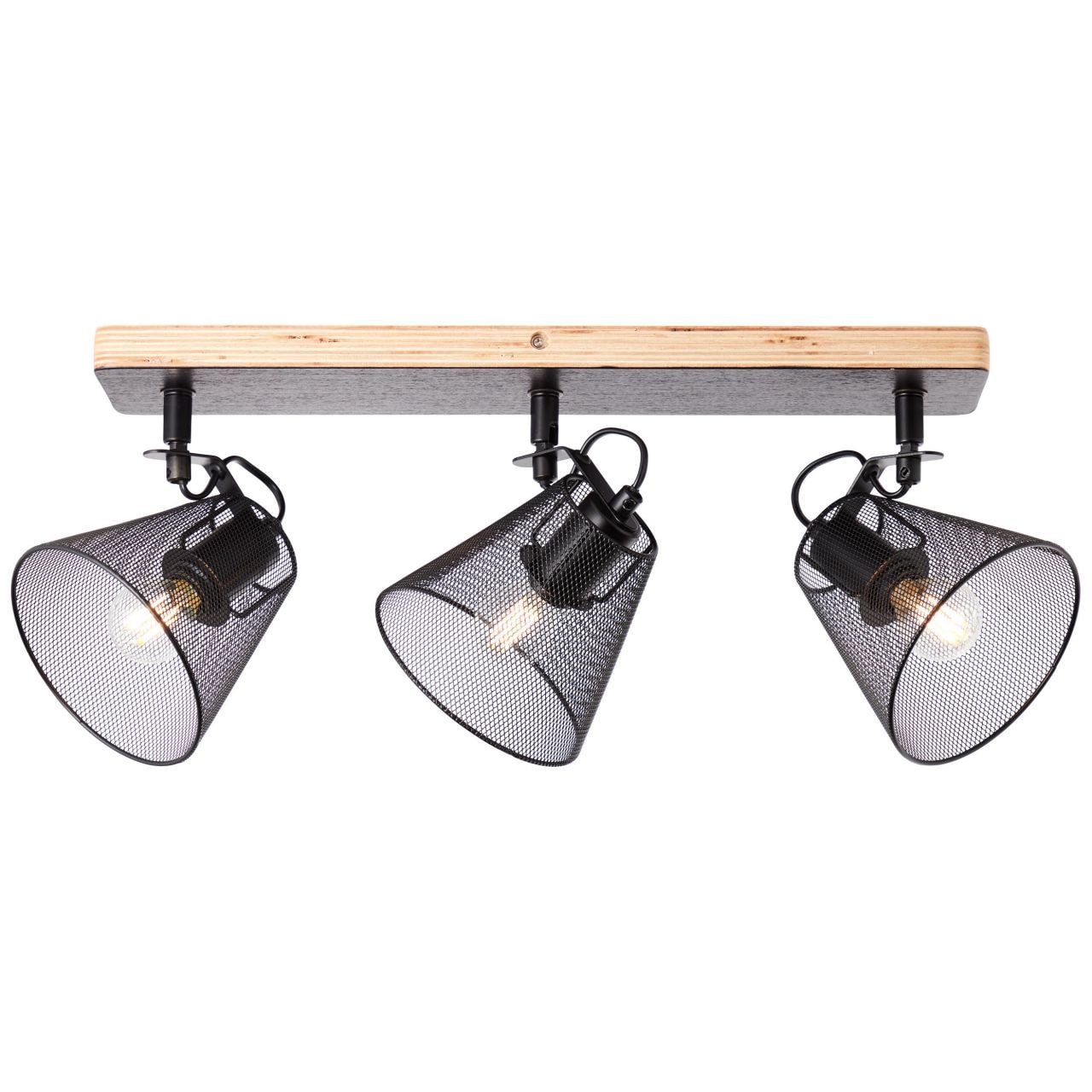 BRILLIANT Lampe, Whole Spotbalken 3flg schwarz/holzfarbend, Metall/Holz, 3x D45, E14, 40W,Tropfenlampen (nicht enthalten