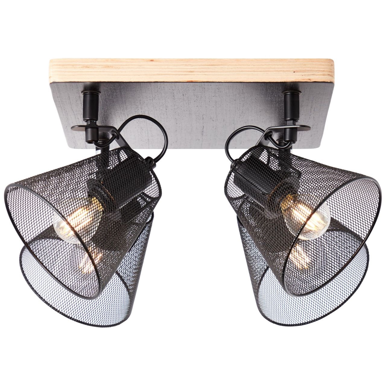BRILLIANT Lampe, Whole Spotplatte 4flg schwarz/holzfarbend, Metall/Holz, 4x D45, E14, 40W,Tropfenlampen (nicht enthalten