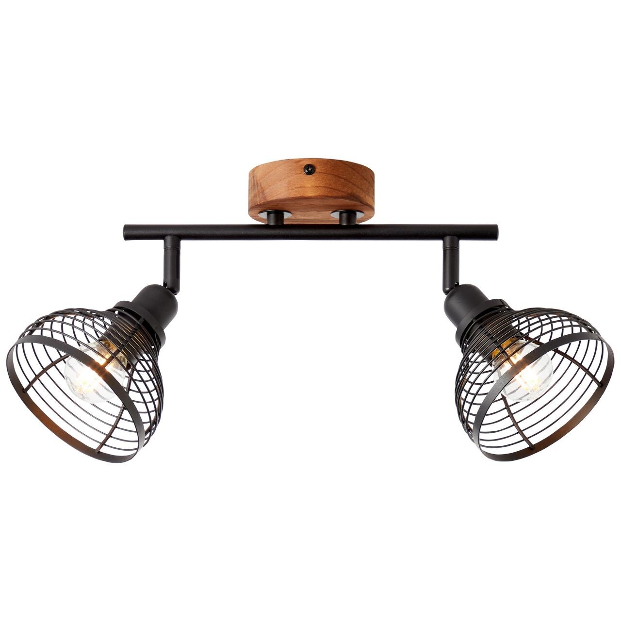 BRILLIANT Lampe, Avia Spotrohr 2flg schwarz/holzfarbend, Metall/Holz, 2x D45, E14, 40W,Tropfenlampen (nicht enthalten) | 04004353378867
