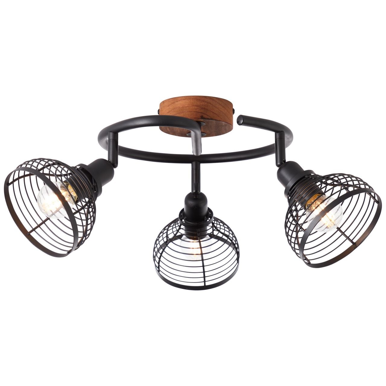 BRILLIANT Lampe, Avia Spotspirale 3flg schwarz/holzfarbend, Metall/Holz, 3x D45, E14, 40W,Tropfenlampen (nicht enthalten