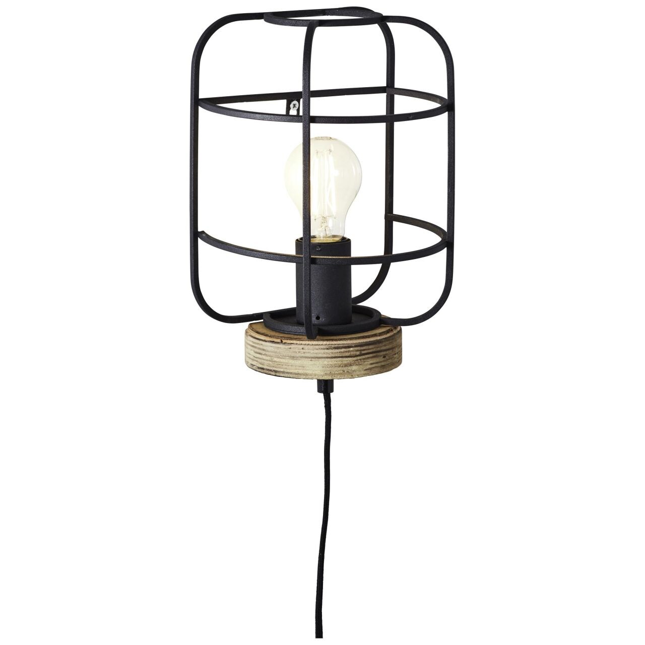 BRILLIANT Lampe, Gwen Wandleuchte antik holz/schwarz korund, Metall/Holz, 1x A60, E27, 52W,Normallampen (nicht enthalten)