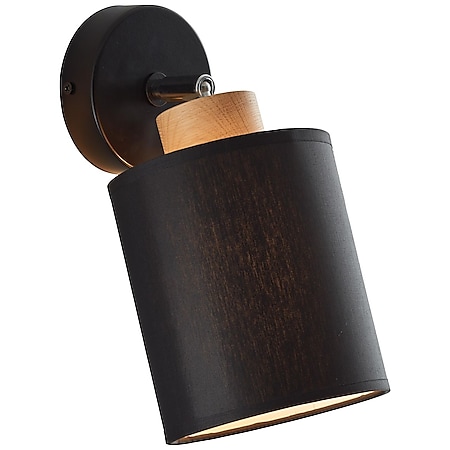 BRILLIANT Lampe, Vonnie Wandspot schwarz/holzfarbend, Metall/Holz/Textil, 1x A60, E27, 25W,Normallampen (nicht enthalten) - Bild 1