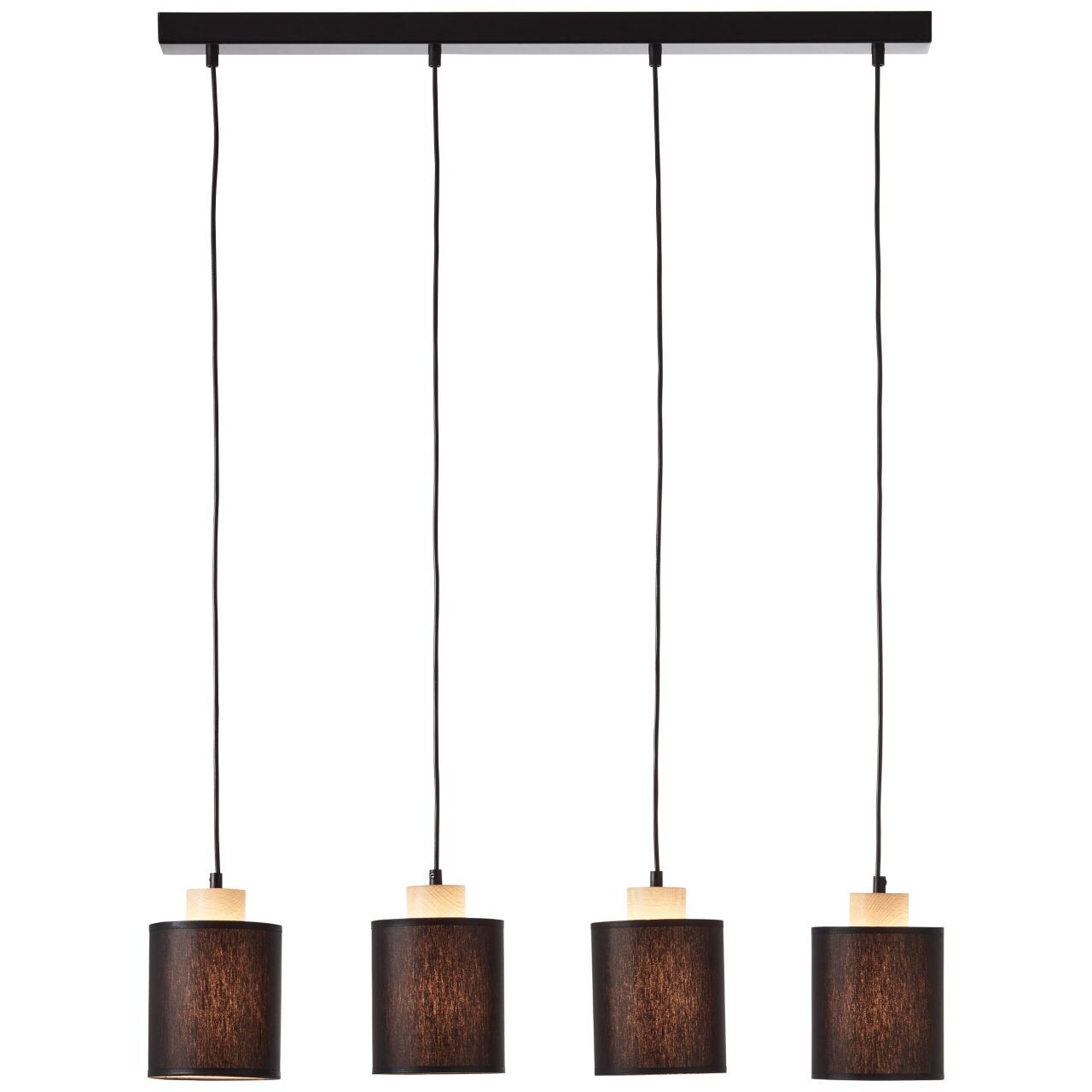 BRILLIANT Lampe, Vonnie Pendelleuchte 4flg schwarz/holzfarbend, Metall/Holz/Textil, 4x A60, E27, 25W,Normallampen (nicht