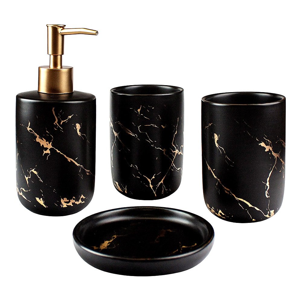 Badezimmer-Set in 4 Teilen - Schwarz - Bild 1