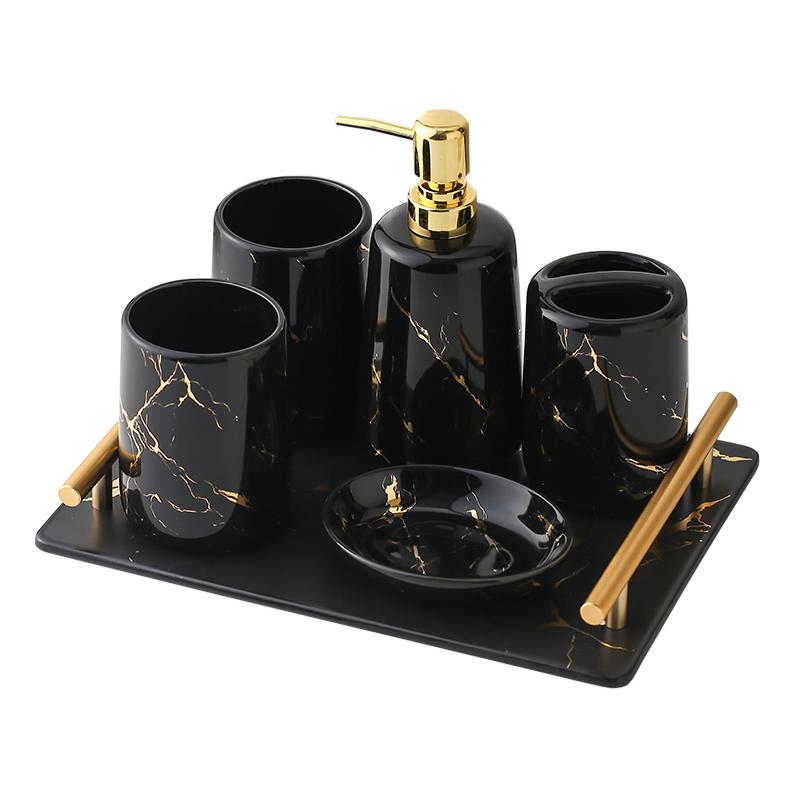 Badezimmerset in 5 Teilen - Schwarz - Bild 1