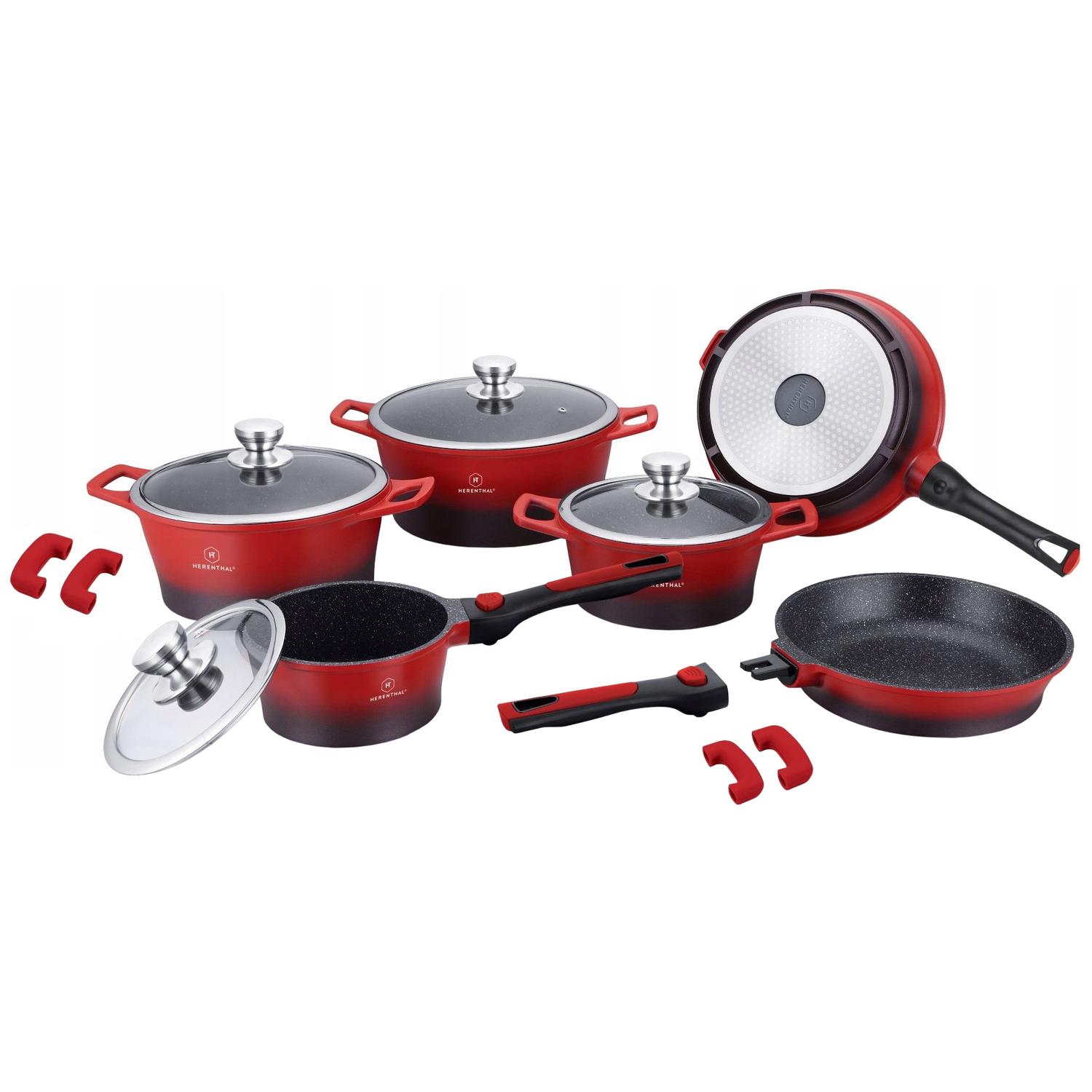 6x Kochgeschirr, Marmorbeschichtung - Rot - Bild 1